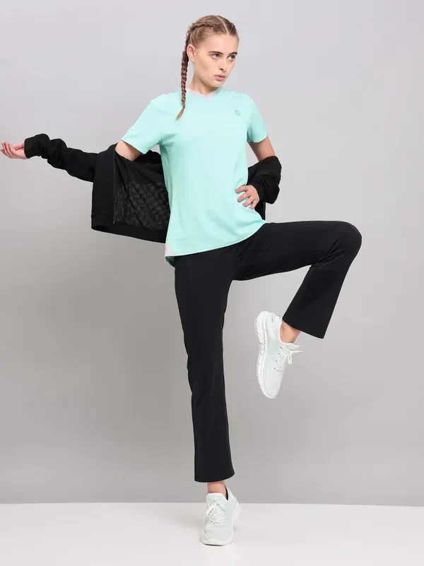 Women Solid Slim Fit V Neck T-shirt with DOUBLE COOL - Image 7