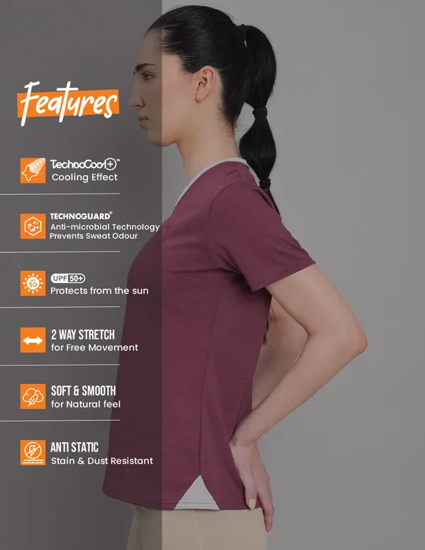 Women Solid Slim Fit V Neck T-shirt with DOUBLE COOL - Image 3