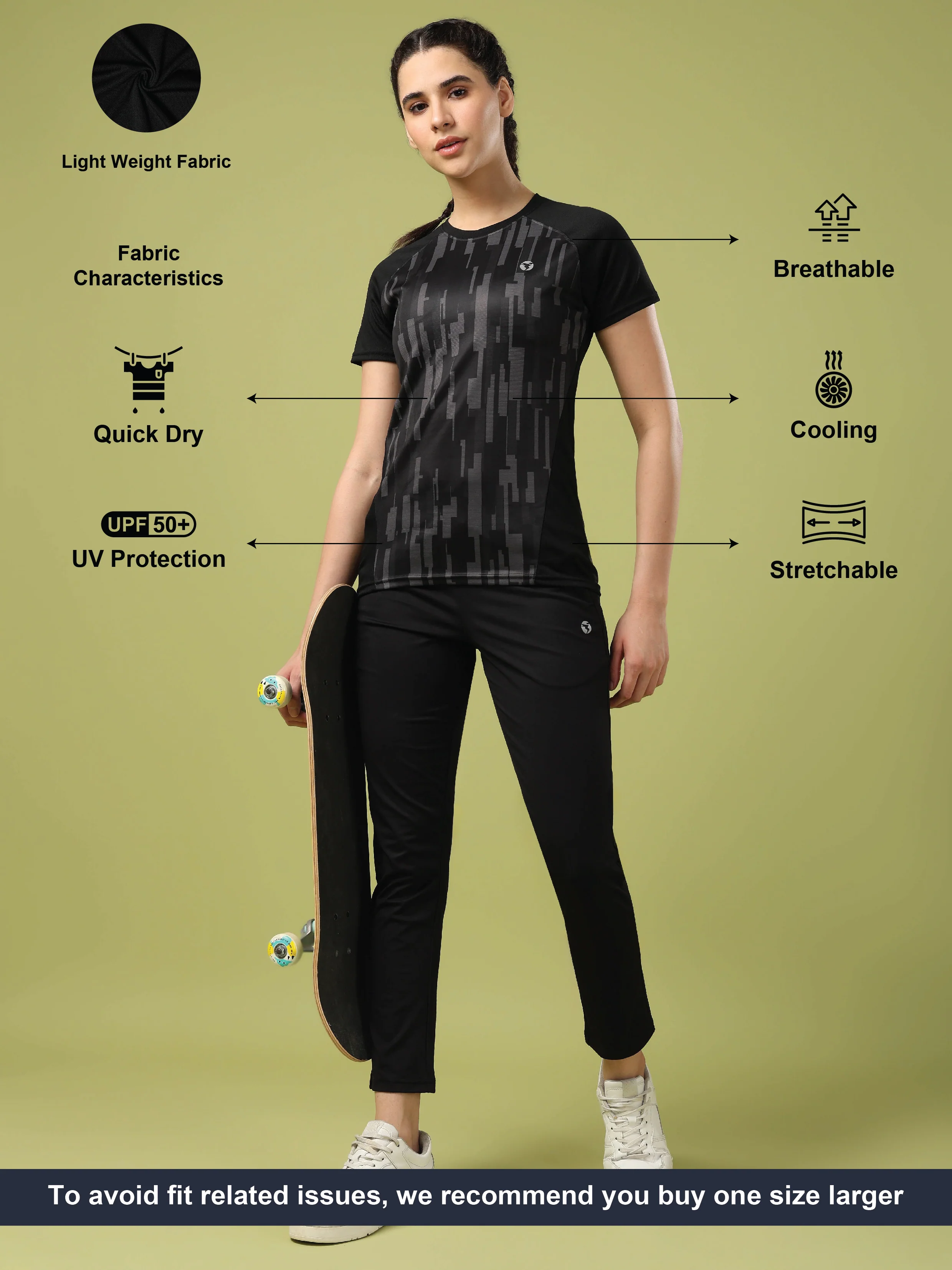 Women Abstract Print Slim Fit Crew Neck T-shirt with TECHNO COOL+ - Image 4