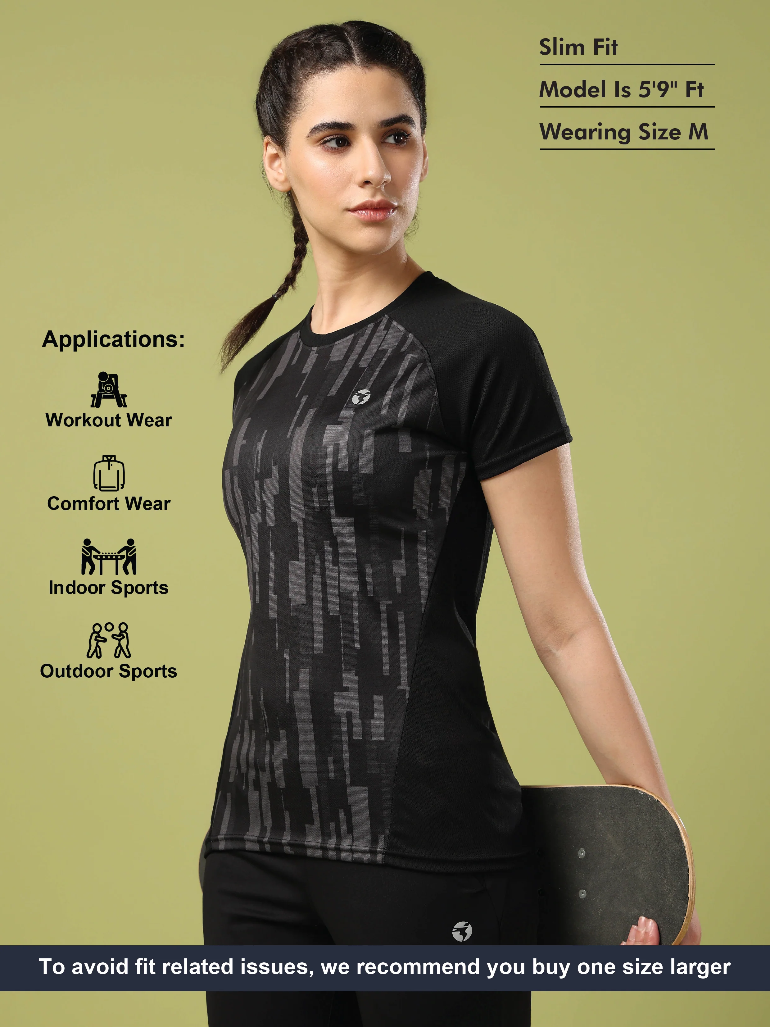 Women Abstract Print Slim Fit Crew Neck T-shirt with TECHNO COOL+ - Image 5