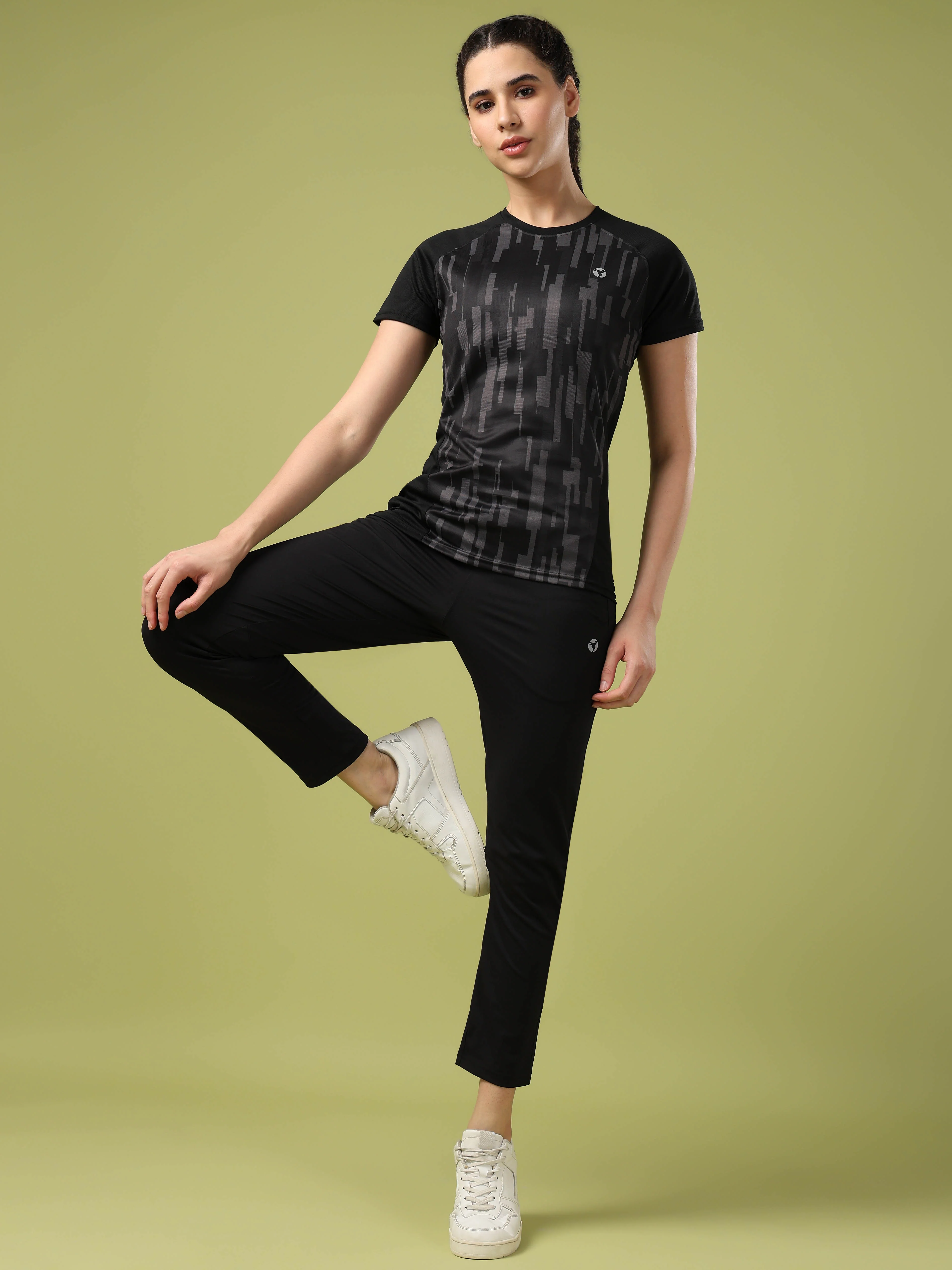 Women Abstract Print Slim Fit Crew Neck T-shirt with TECHNO COOL+ - Image 6