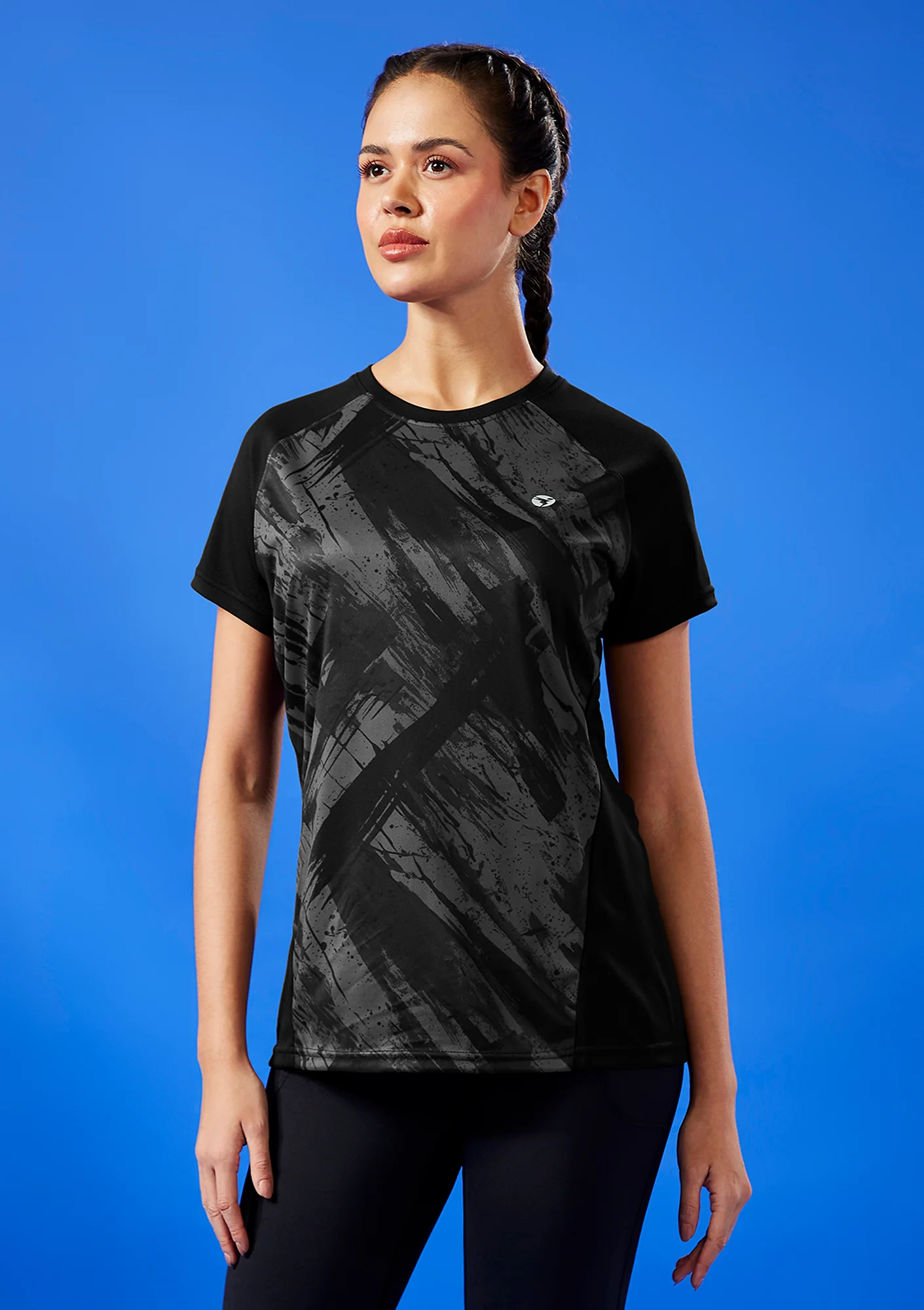 Women Abstract Print Slim Fit Crew Neck T-shirt with TECHNO COOL+