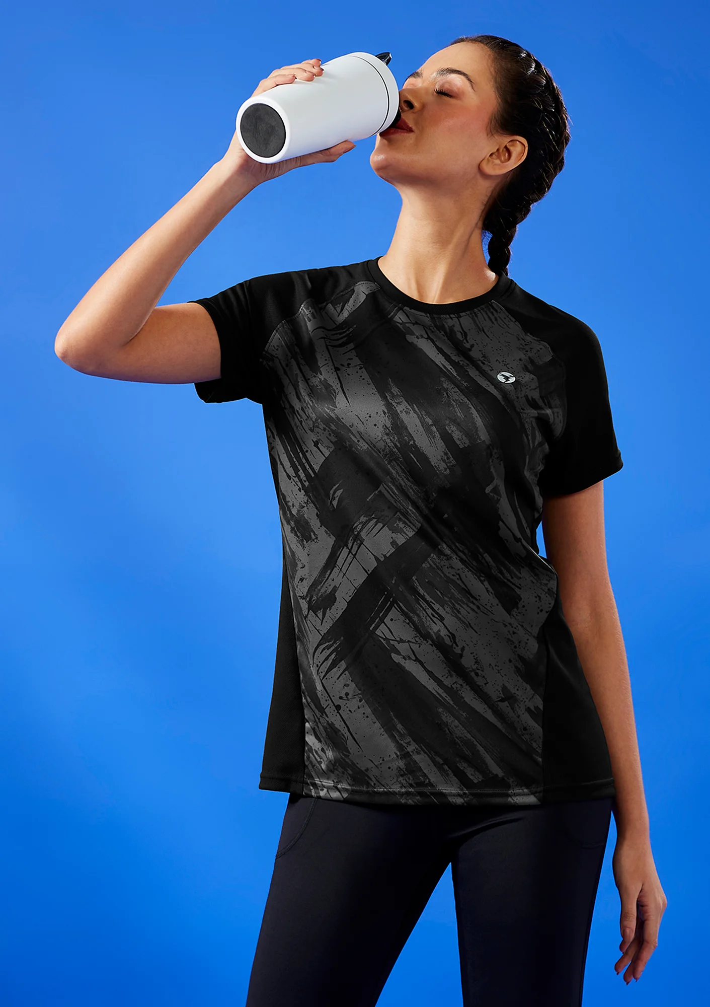 Women Abstract Print Slim Fit Crew Neck T-shirt with TECHNO COOL+ - Image 2