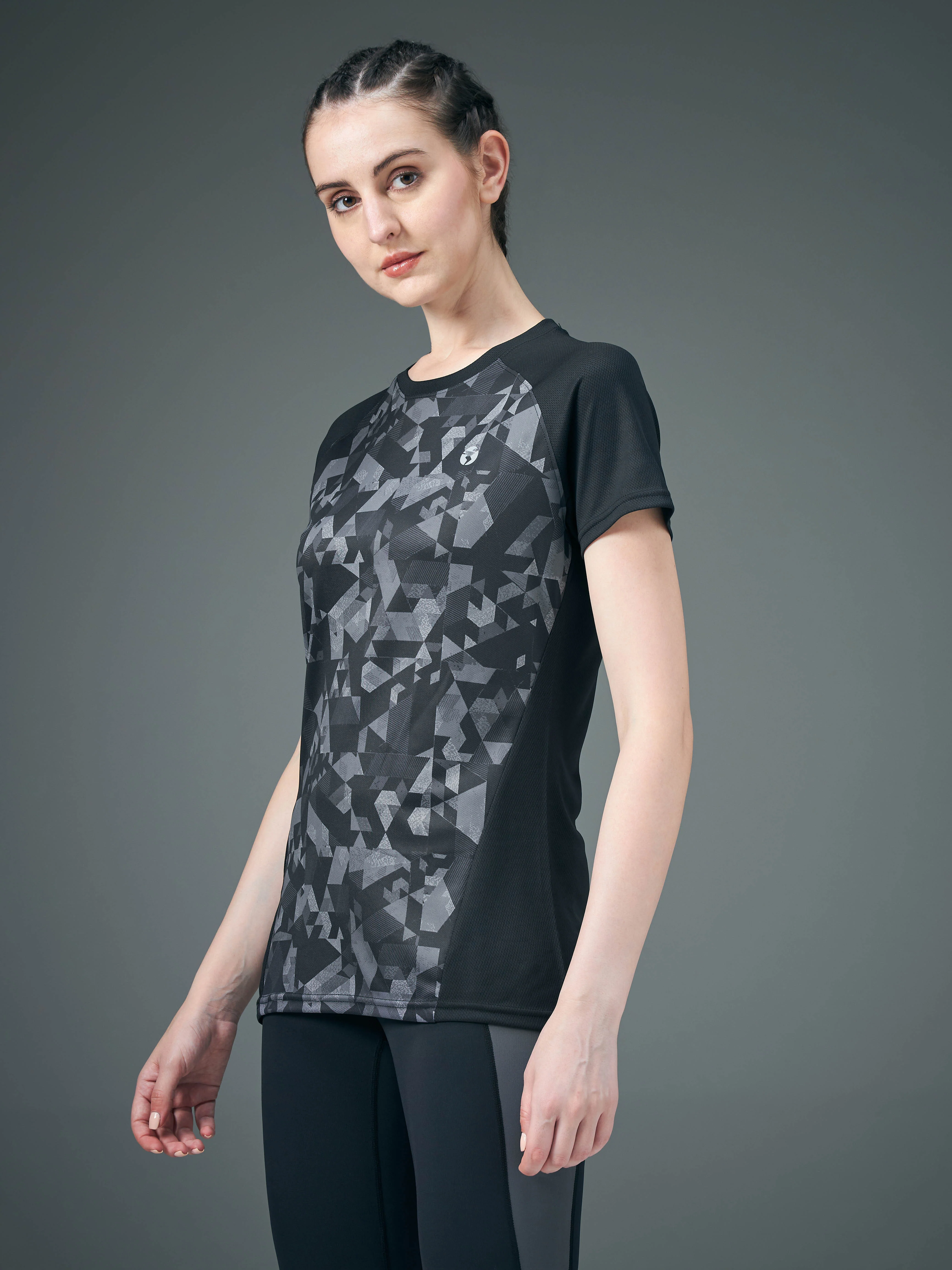 Women Abstract Print Slim Fit Crew Neck T-shirt with TECHNO COOL+ - Image 4
