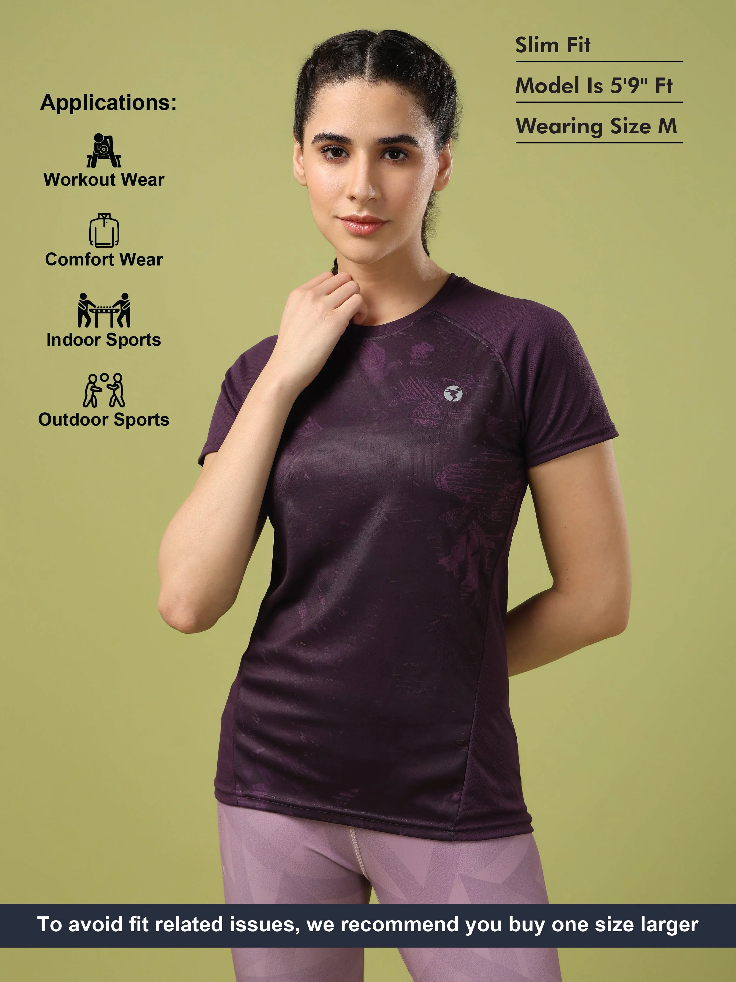 Women Abstract Print Slim Fit Crew Neck T-shirt with TECHNO COOL+ - Image 4