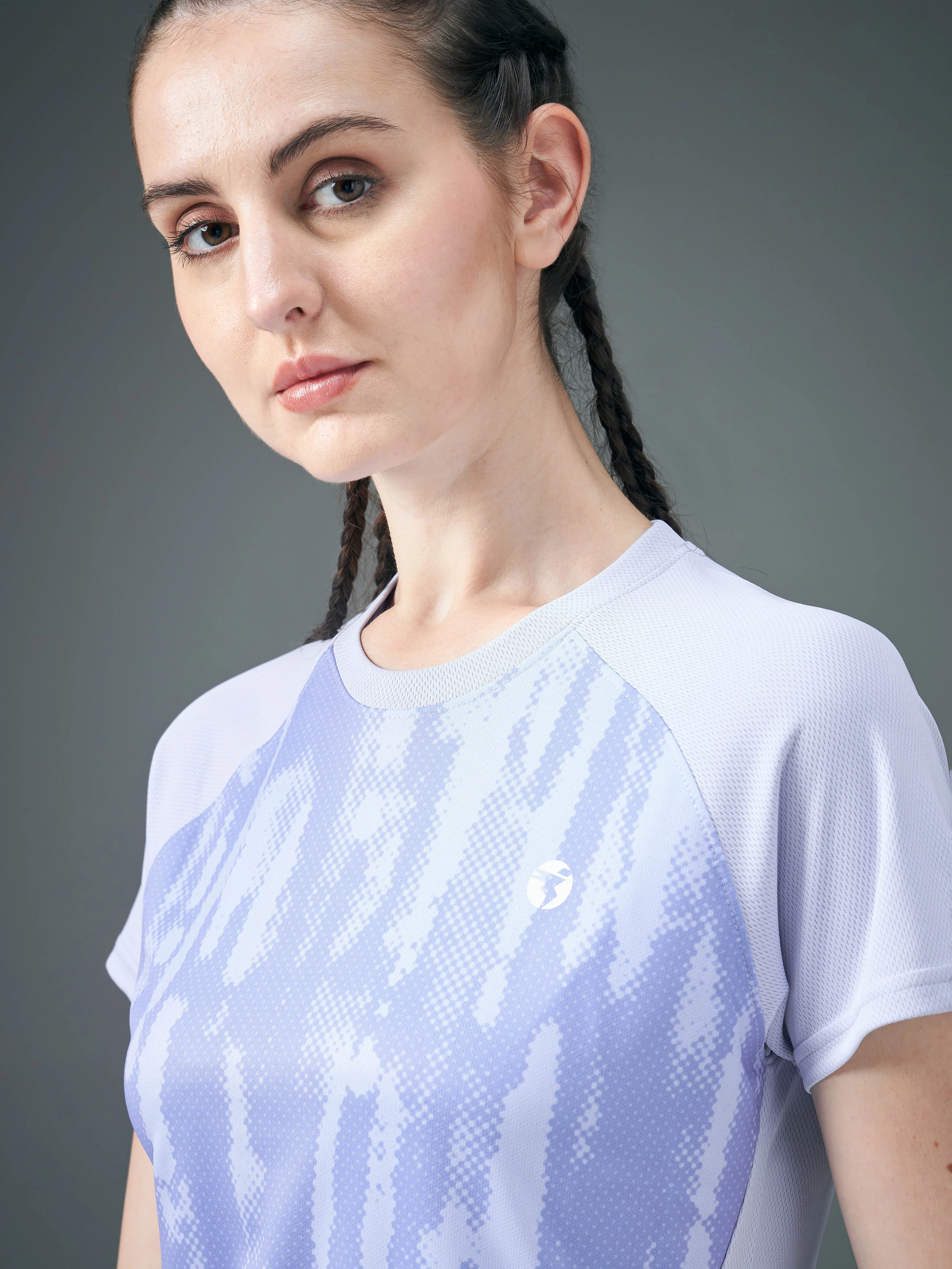 Women Abstract Print Slim Fit Crew Neck T-shirt with TECHNO COOL+ - Image 6