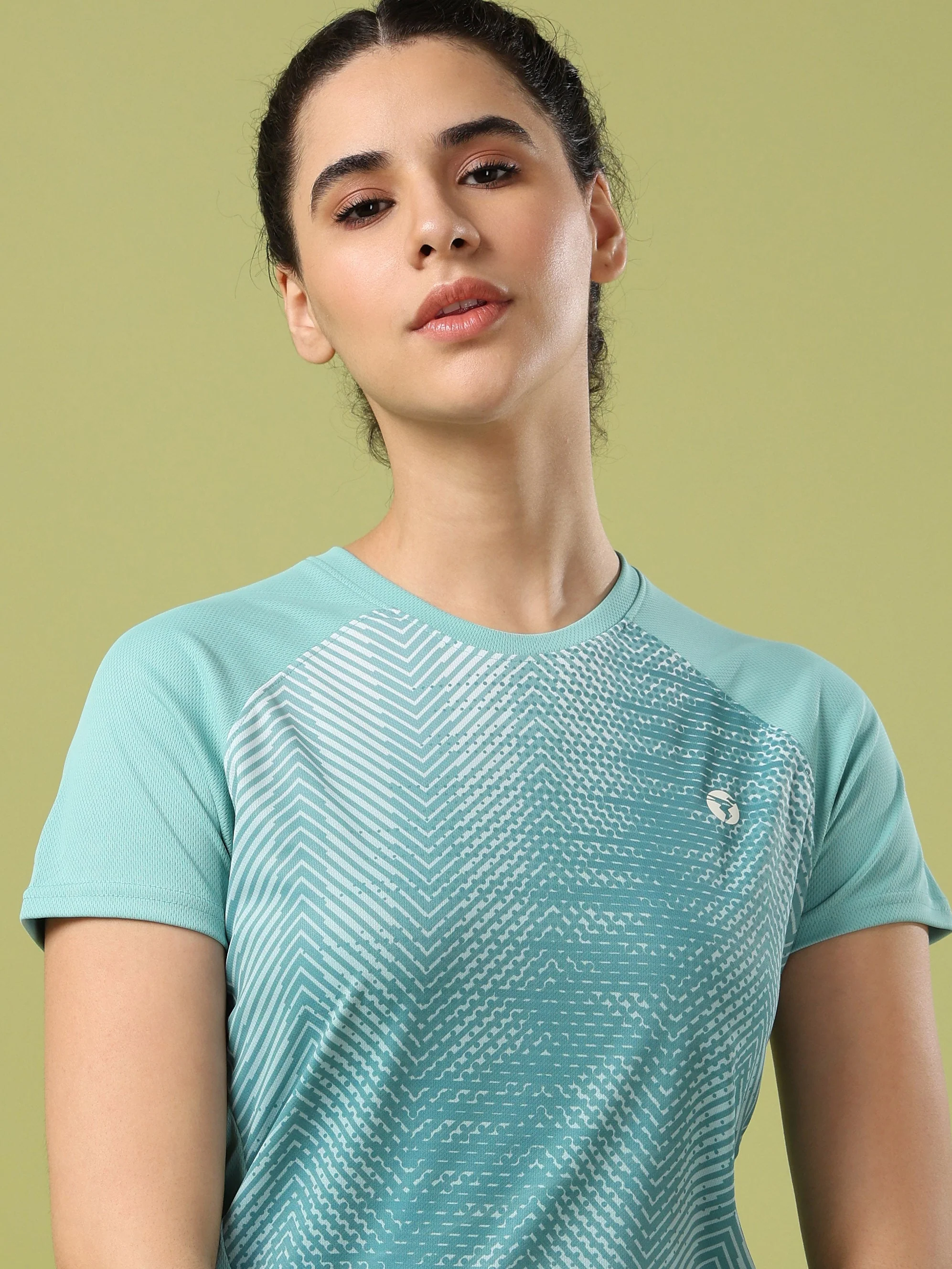 Women Abstract Print Slim Fit Crew Neck T-shirt with TECHNO COOL+ - Image 2