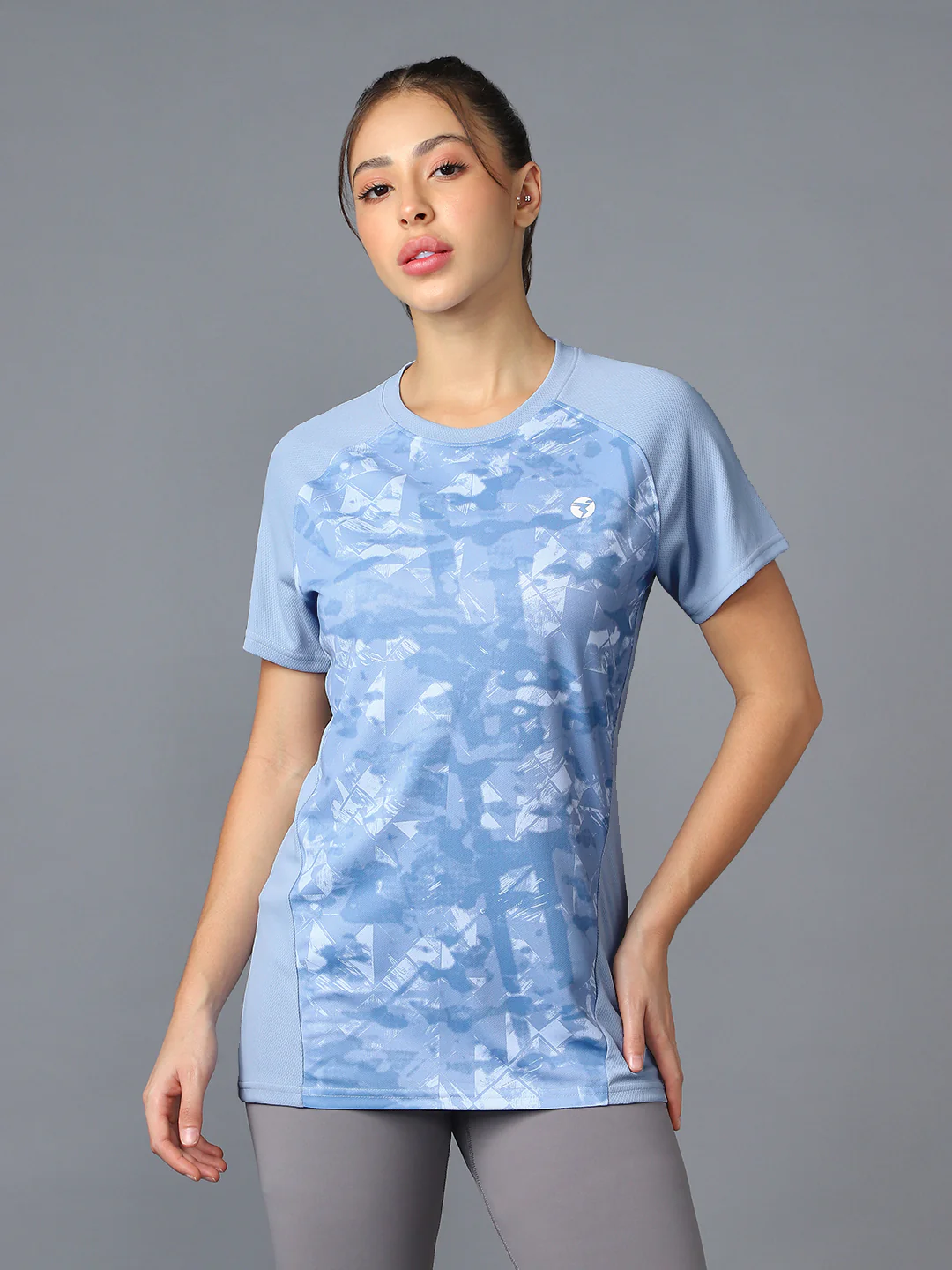 Women Abstract Print Slim Fit Crew Neck T-shirt with TECHNO COOL+