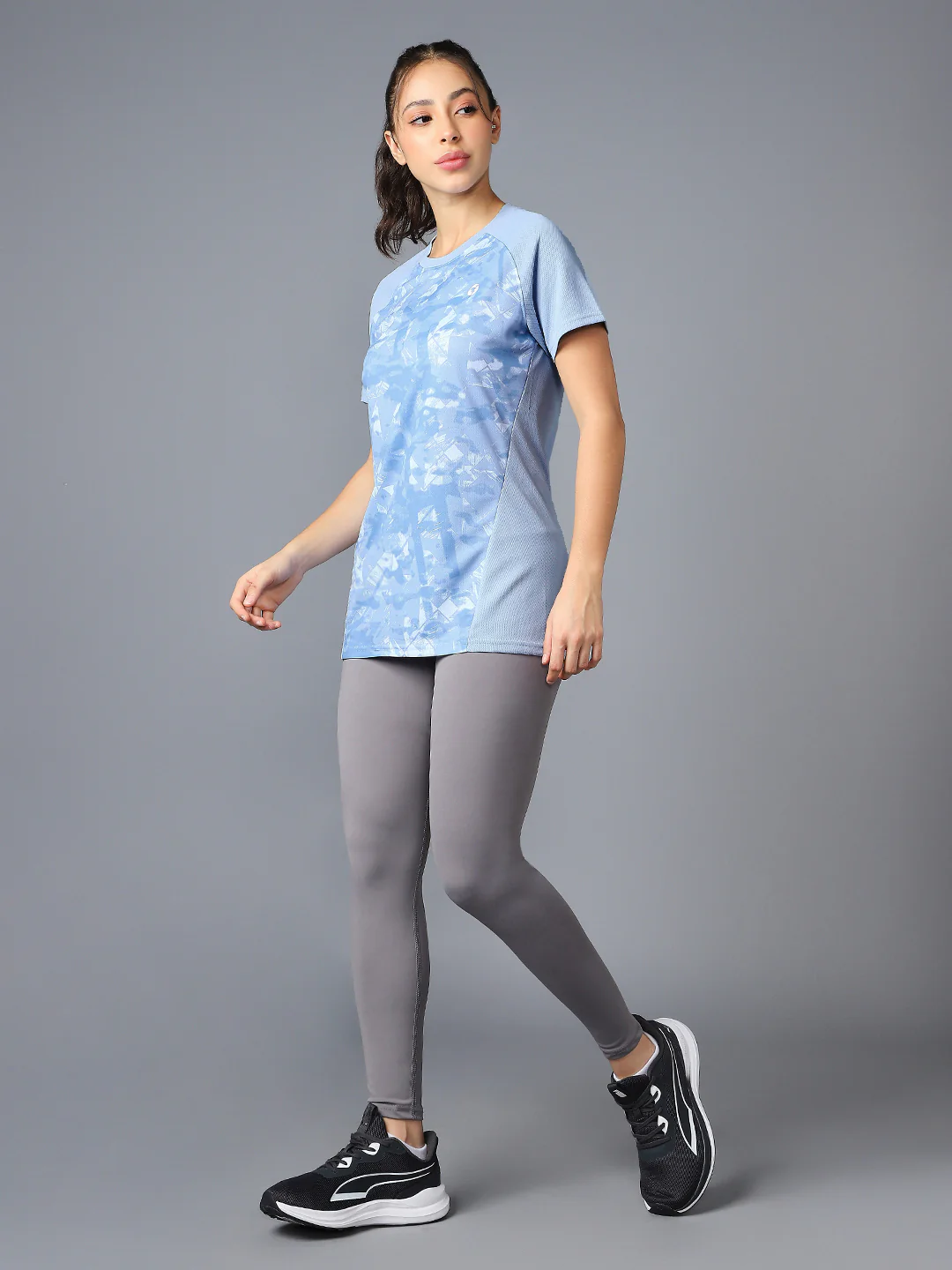 Women Abstract Print Slim Fit Crew Neck T-shirt with TECHNO COOL+ - Image 6
