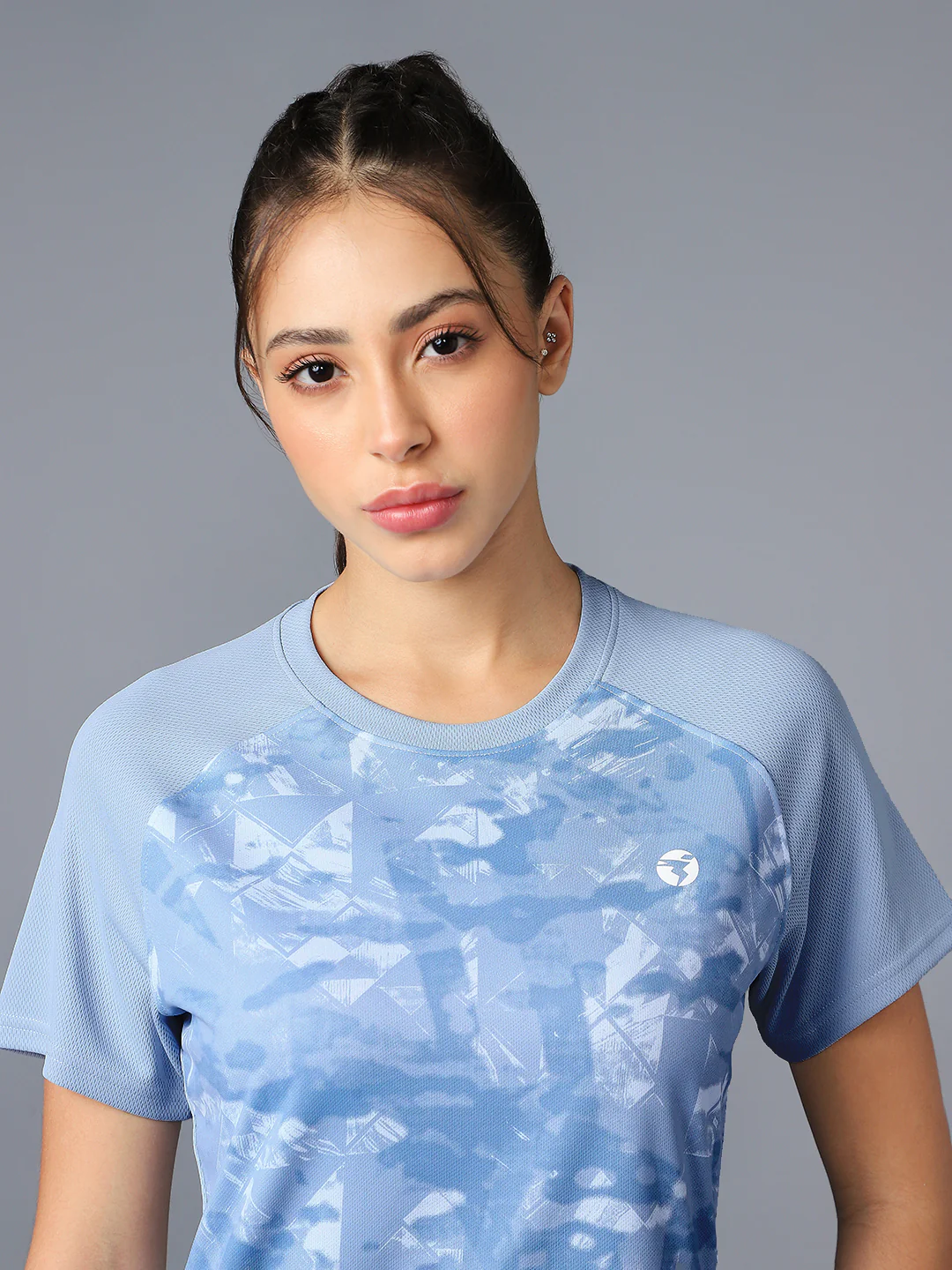 Women Abstract Print Slim Fit Crew Neck T-shirt with TECHNO COOL+ - Image 7