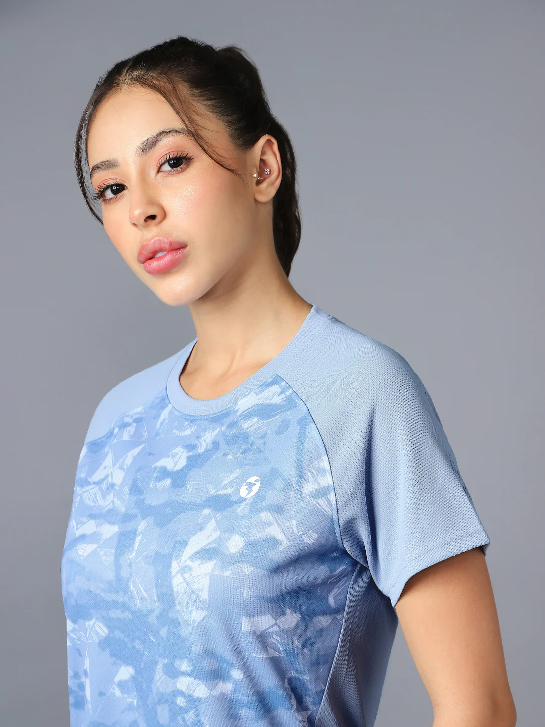 Women Abstract Print Slim Fit Crew Neck T-shirt with TECHNO COOL+ - Image 8