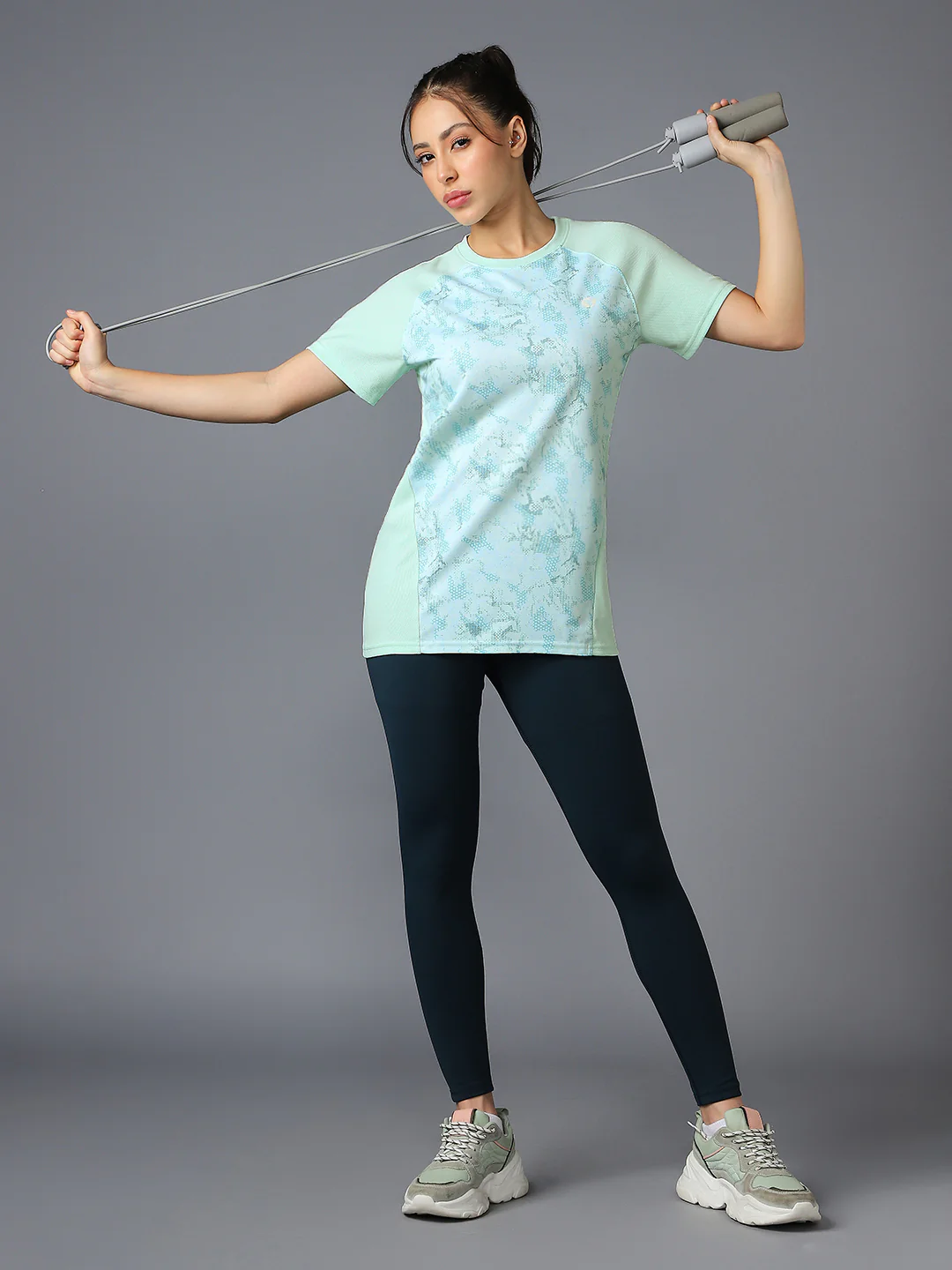 Women Abstract Print Slim Fit Crew Neck T-shirt with TECHNO COOL+ - Image 5