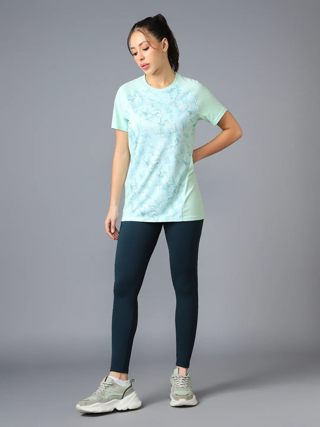 Women Abstract Print Slim Fit Crew Neck T-shirt with TECHNO COOL+ - Image 6