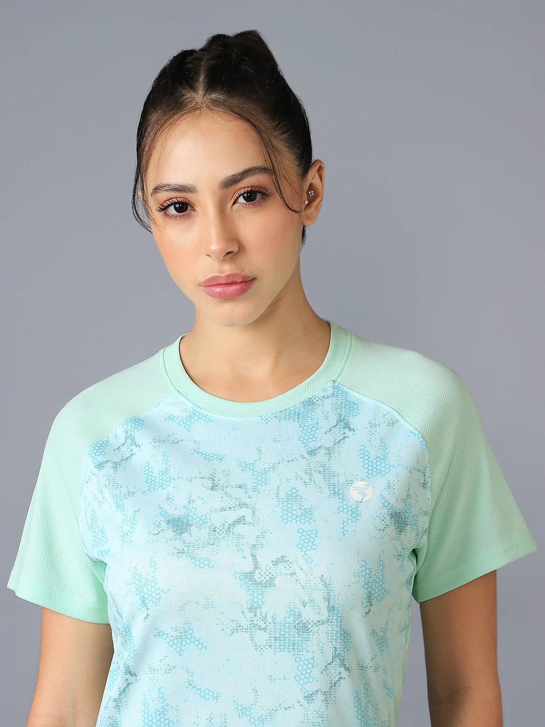 Women Abstract Print Slim Fit Crew Neck T-shirt with TECHNO COOL+ - Image 7
