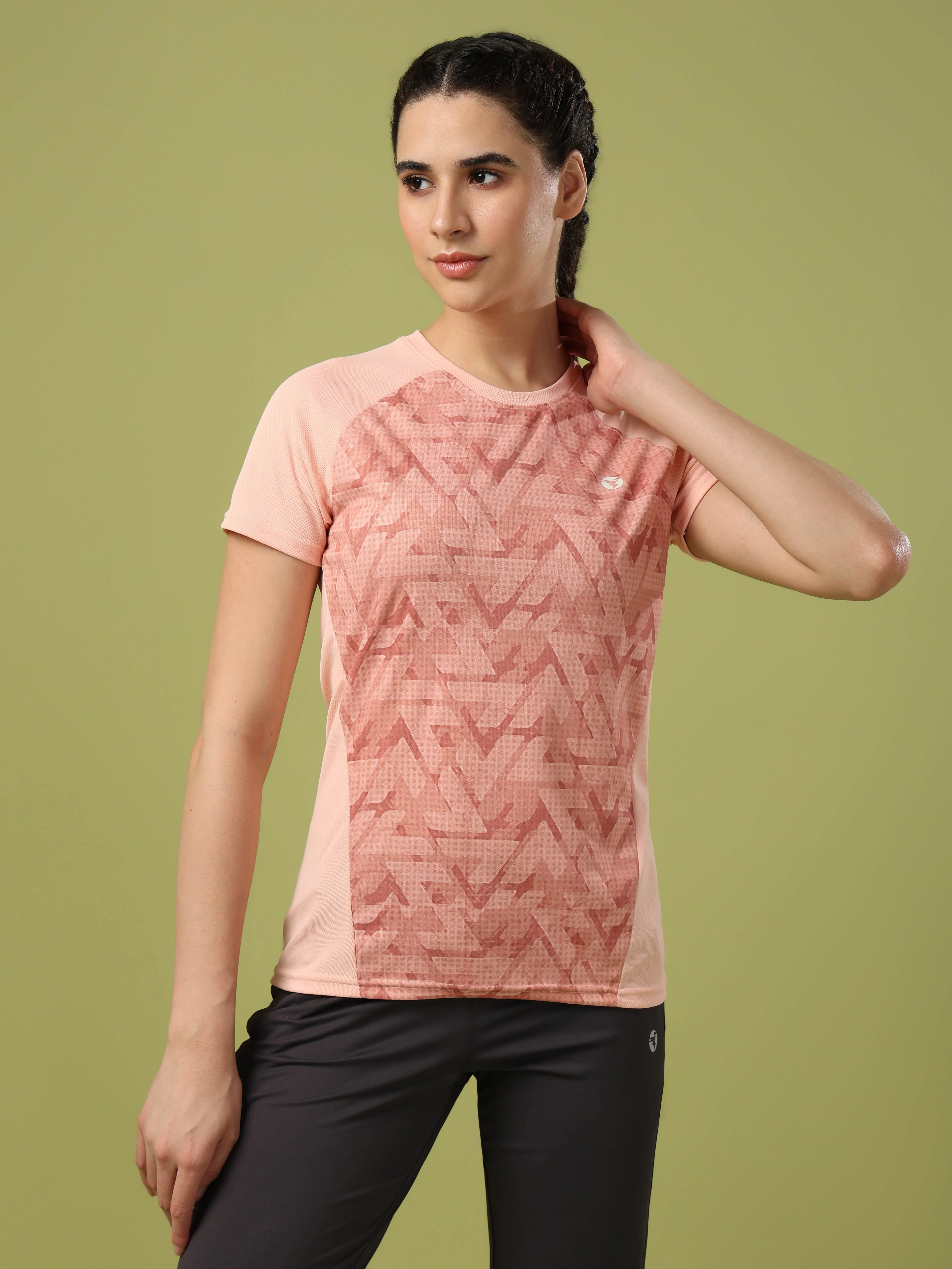 Women Abstract Print Slim Fit Crew Neck T-shirt with TECHNO COOL+ - Image 2