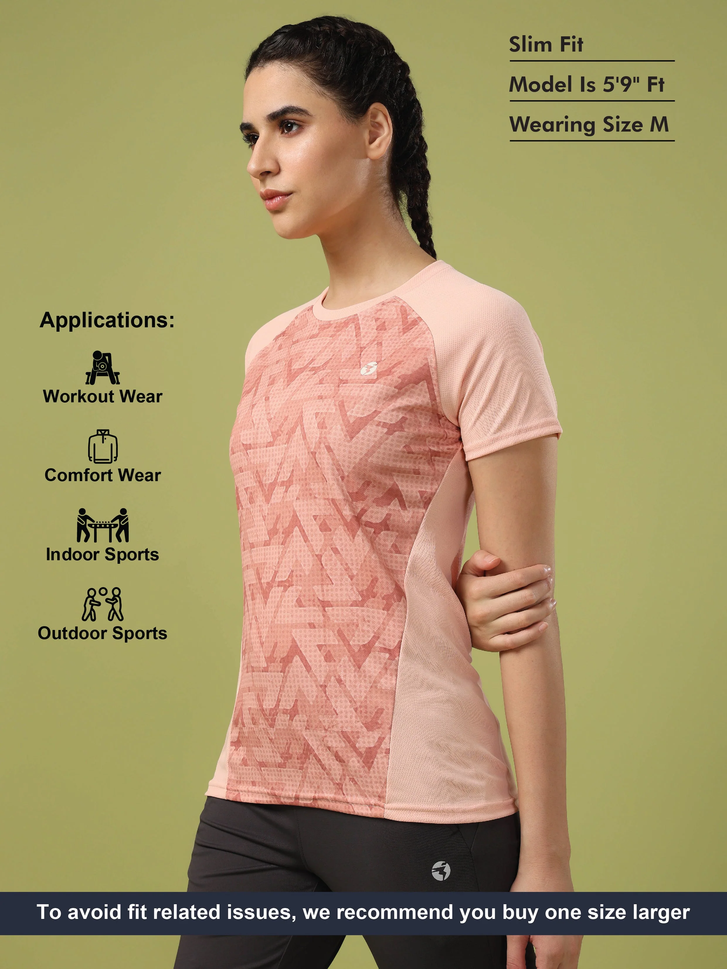 Women Abstract Print Slim Fit Crew Neck T-shirt with TECHNO COOL+ - Image 4