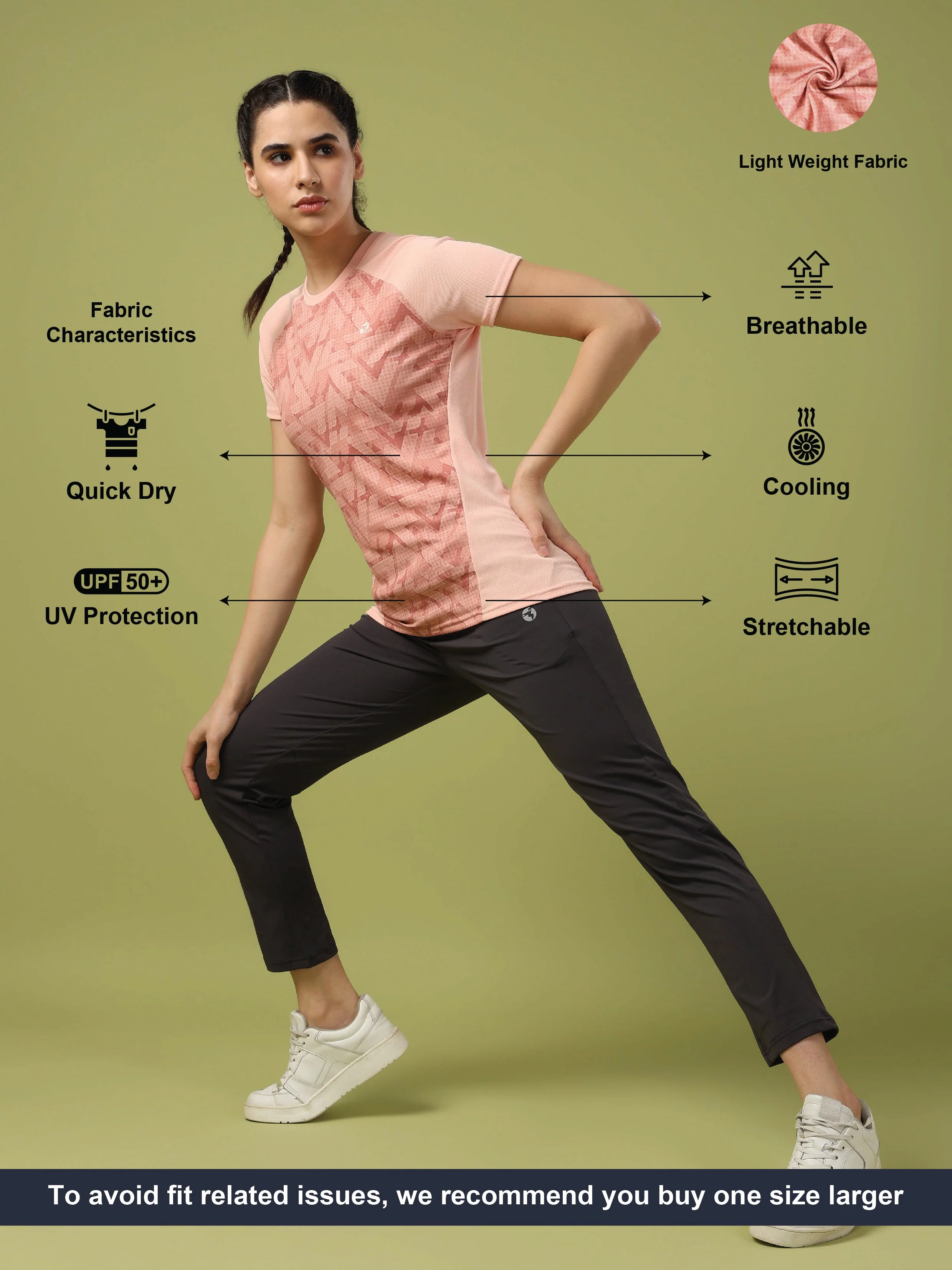 Women Abstract Print Slim Fit Crew Neck T-shirt with TECHNO COOL+ - Image 5