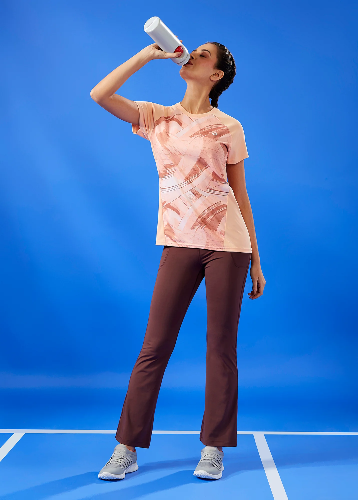 Women Abstract Print Slim Fit Crew Neck T-shirt with TECHNO COOL+ - Image 5