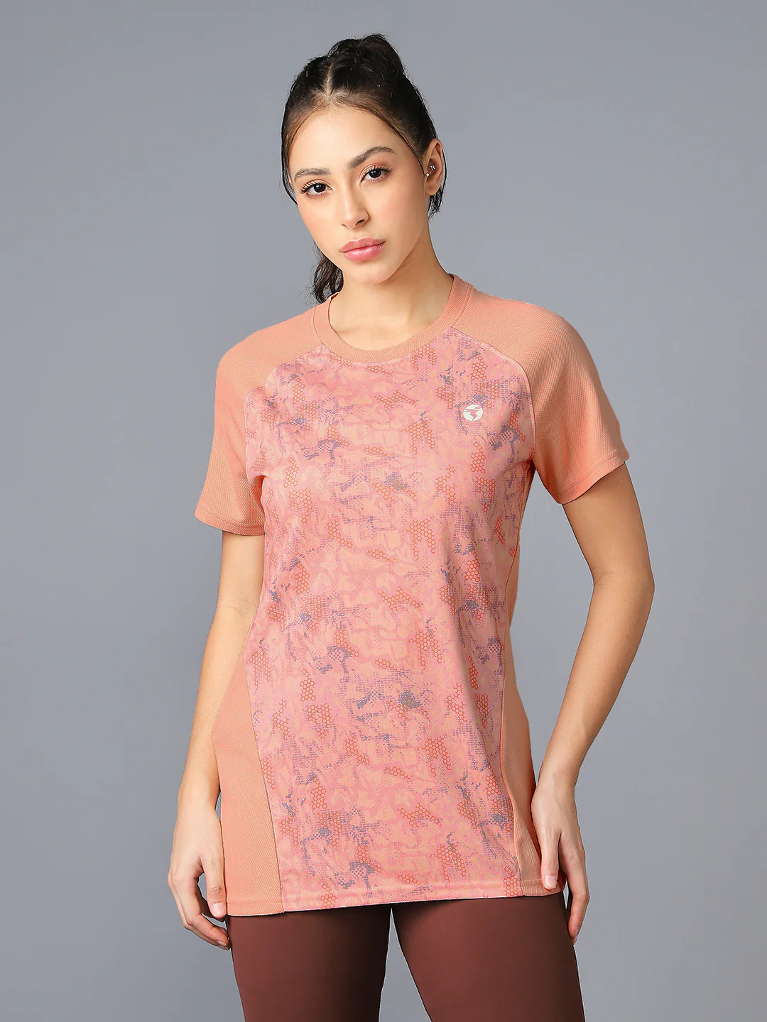 Women Abstract Print Slim Fit Crew Neck T-shirt with TECHNO COOL+ - Image 2