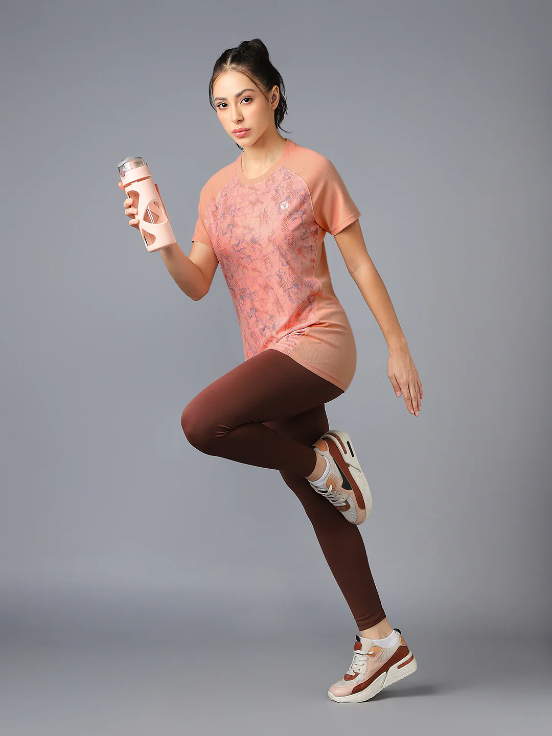 Women Abstract Print Slim Fit Crew Neck T-shirt with TECHNO COOL+ - Image 5