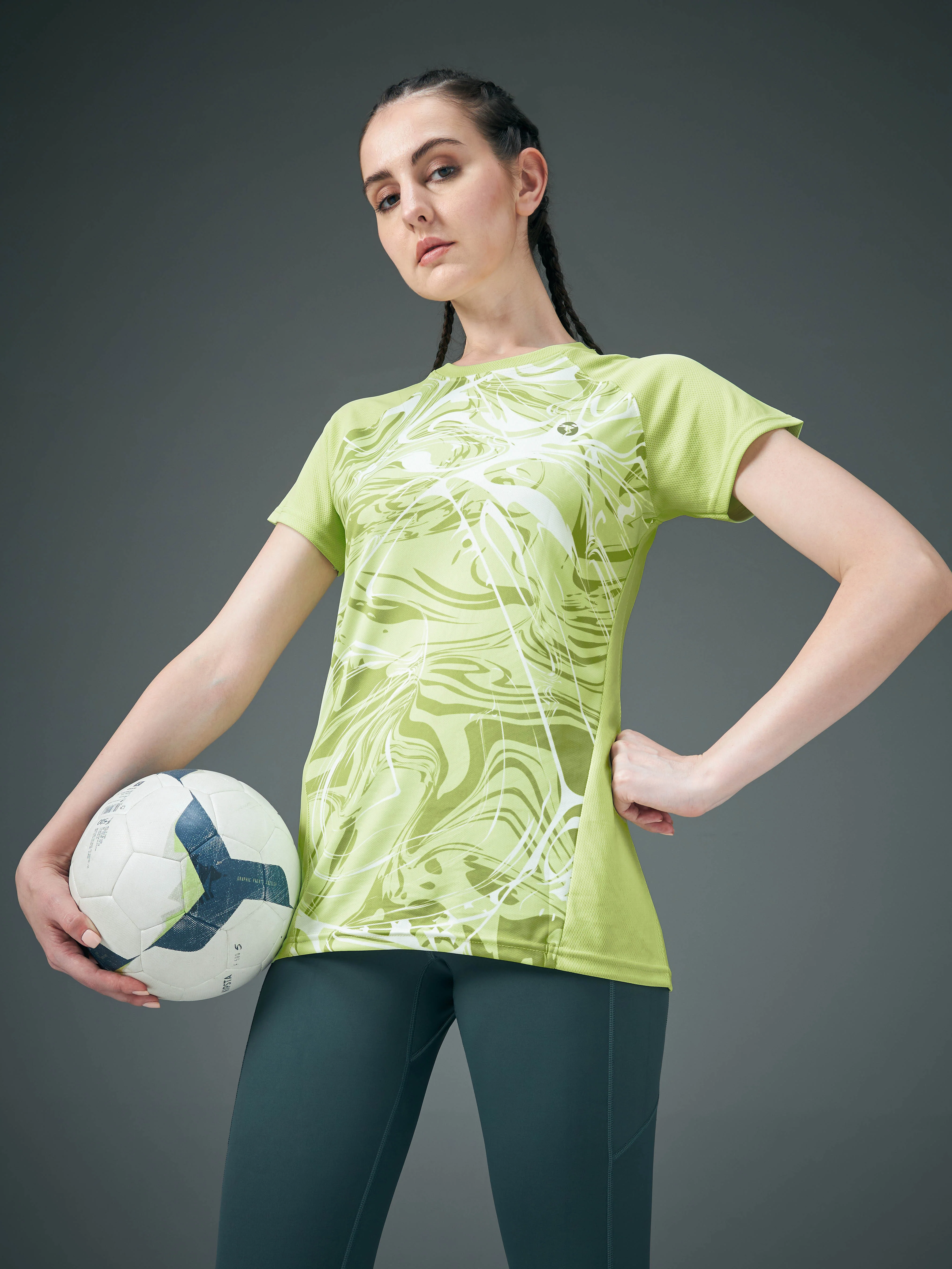 Women Abstract Print Slim Fit Crew Neck T-shirt with TECHNO COOL+