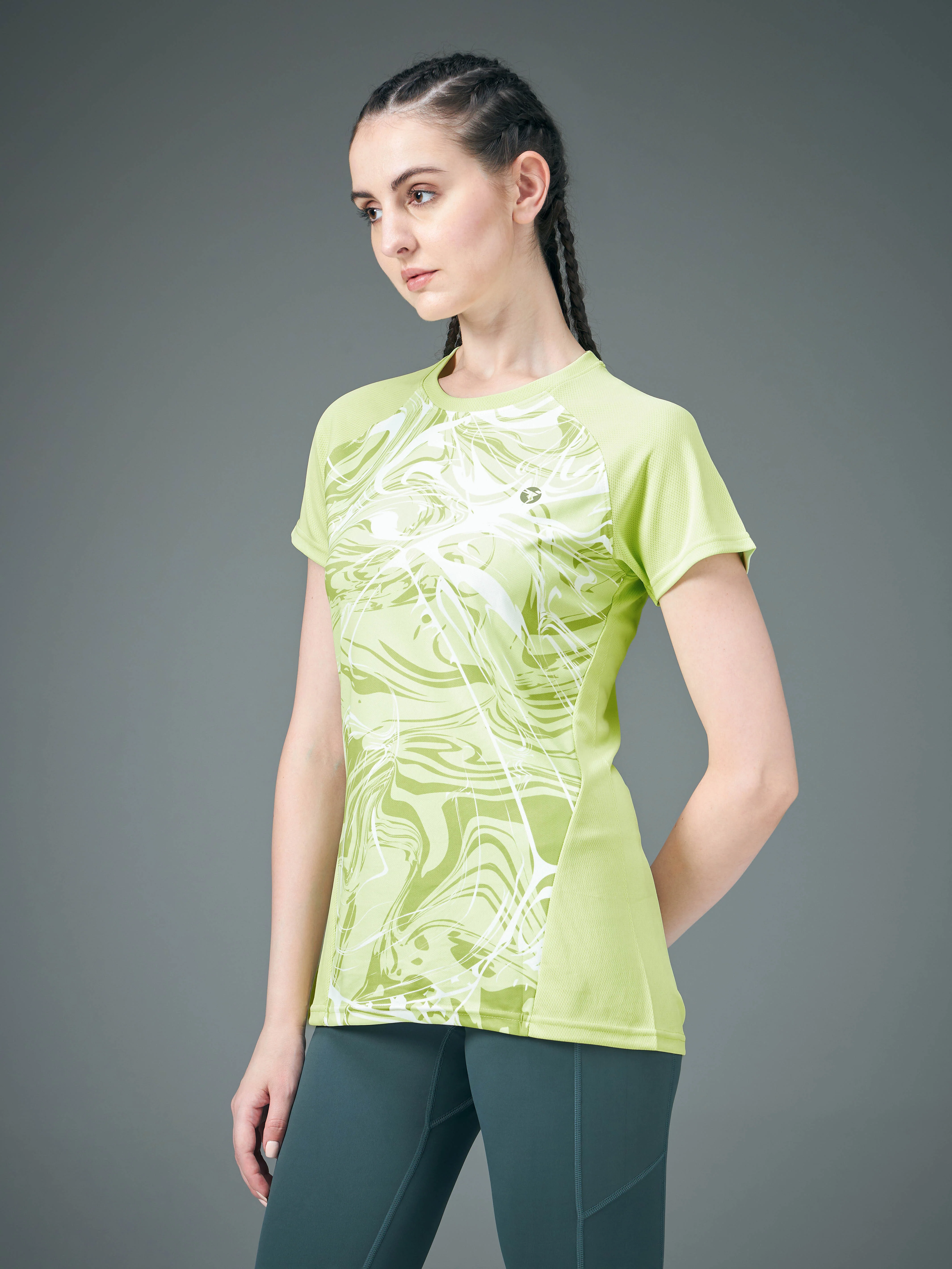 Women Abstract Print Slim Fit Crew Neck T-shirt with TECHNO COOL+ - Image 4