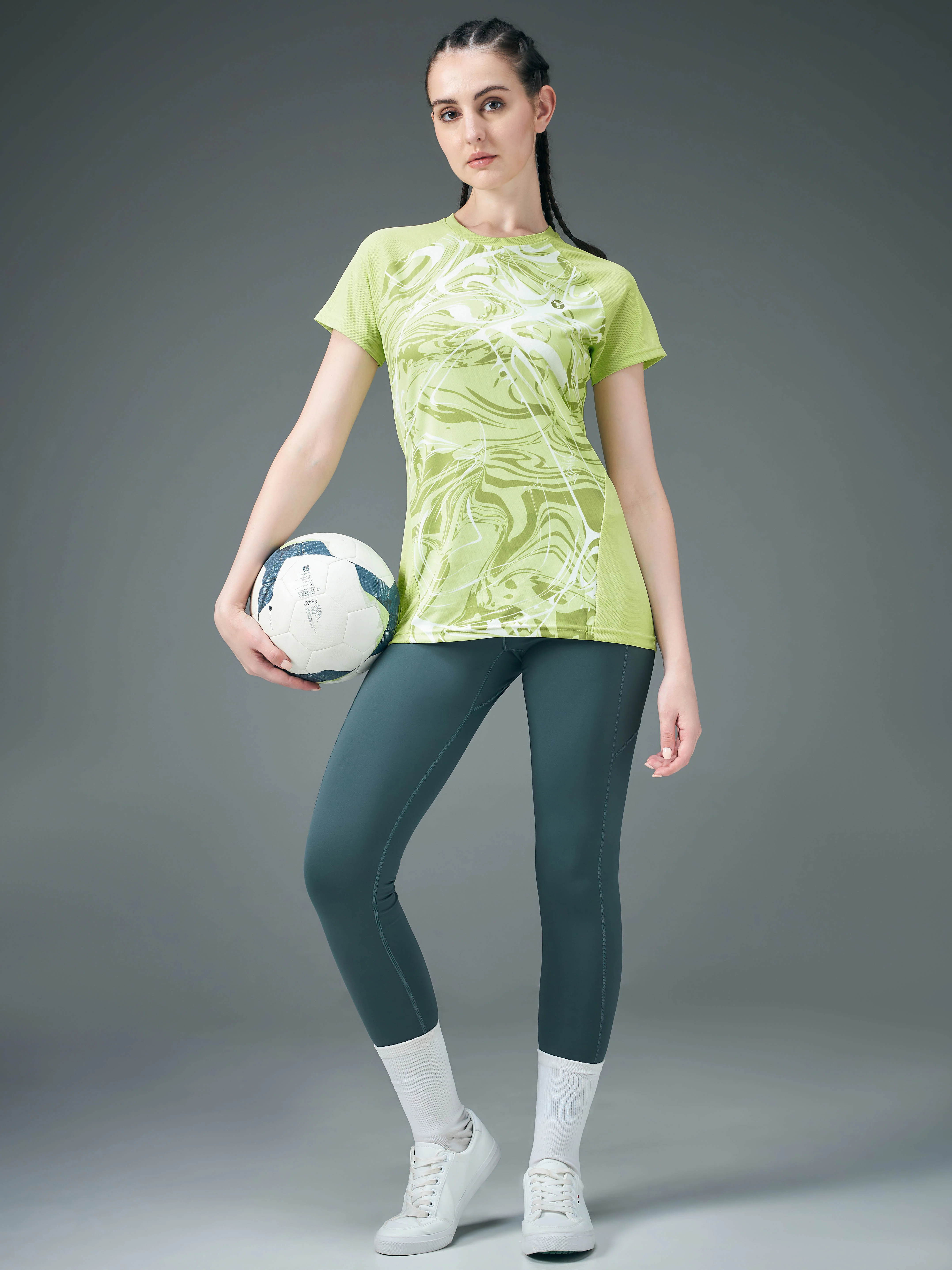 Women Abstract Print Slim Fit Crew Neck T-shirt with TECHNO COOL+ - Image 5