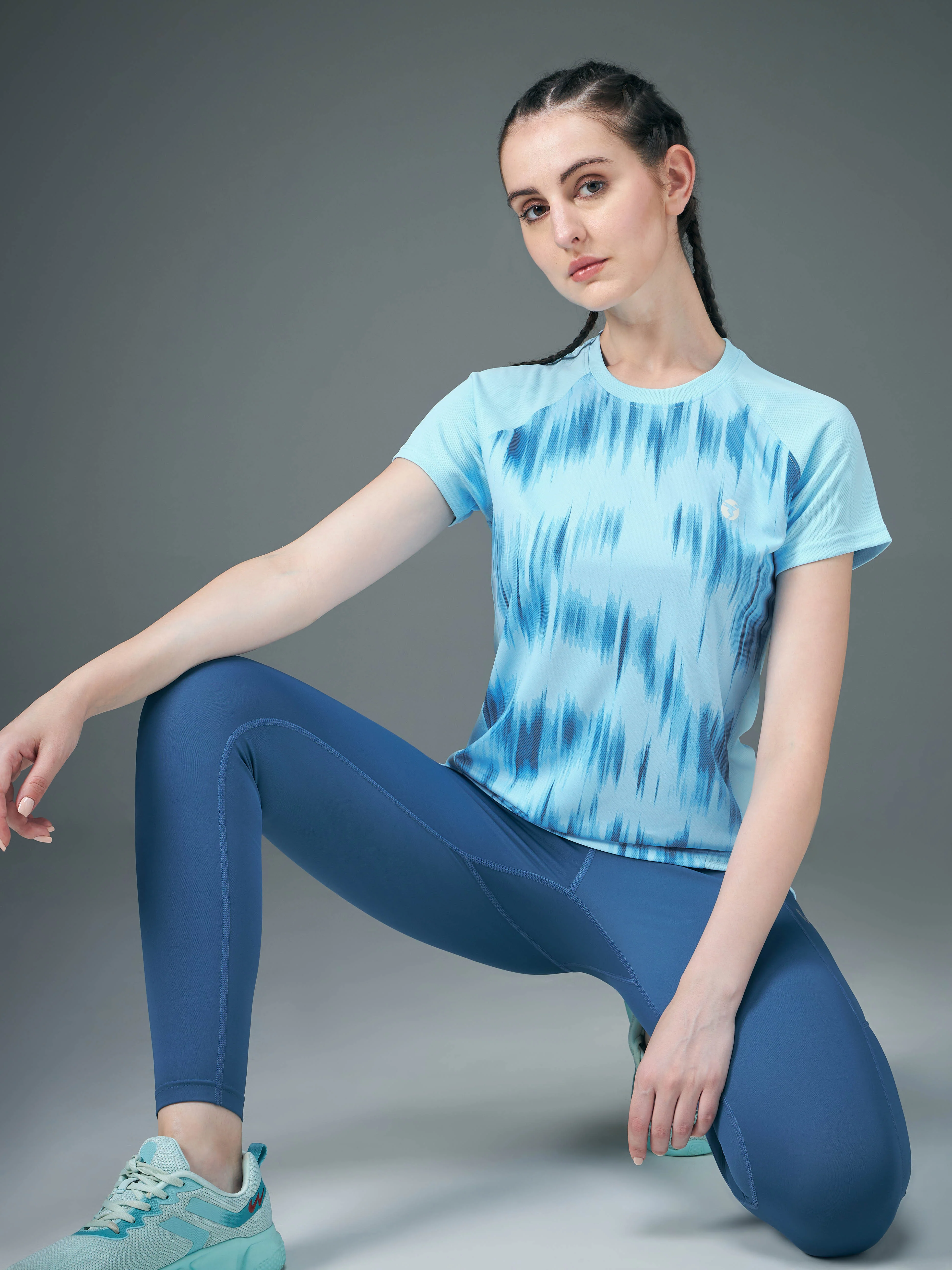 Women Abstract Print Slim Fit Crew Neck T-shirt with TECHNO COOL+ - Image 2