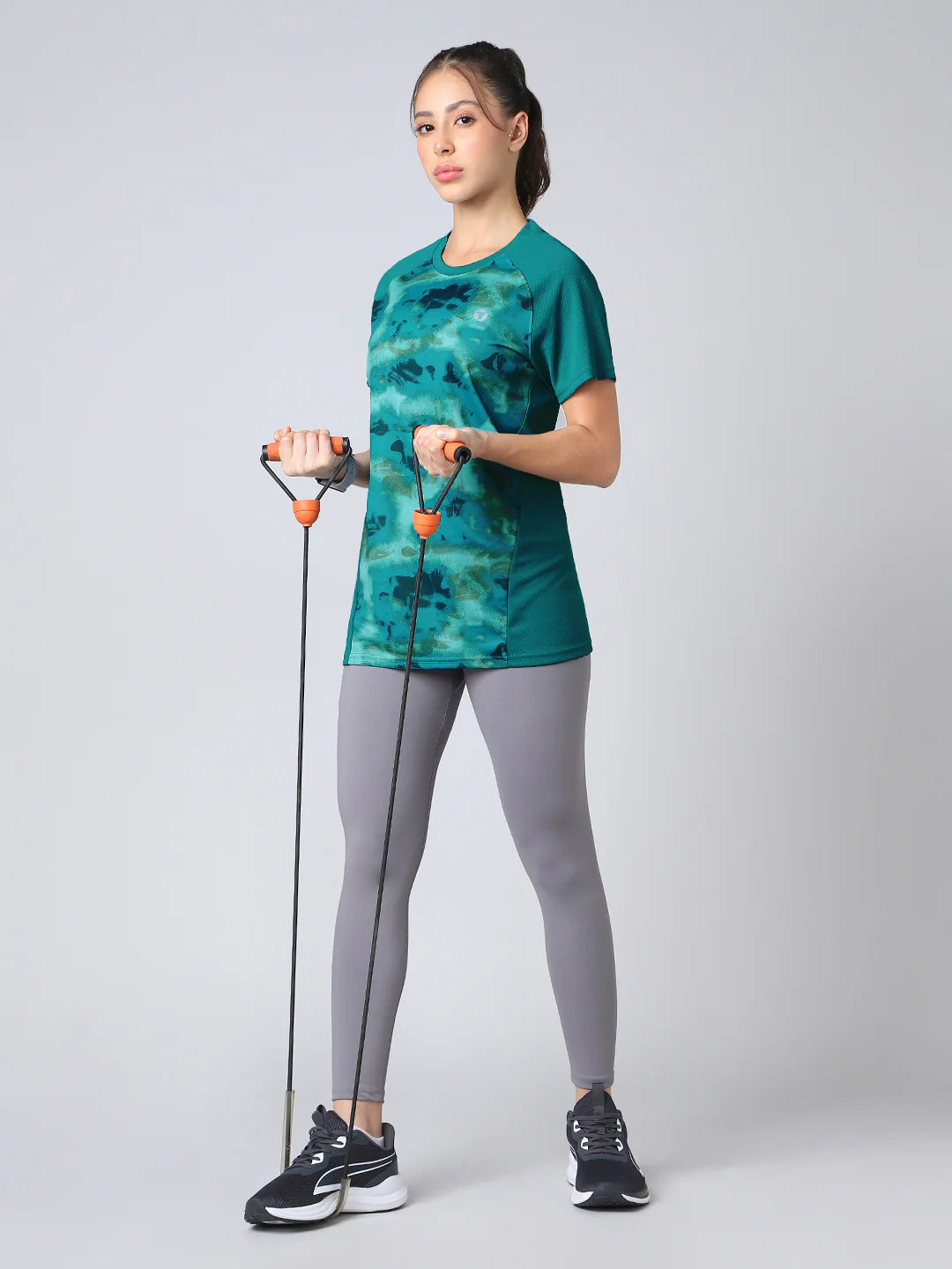 Women Abstract Print Slim Fit Crew Neck T-shirt with TECHNO COOL+ - Image 6
