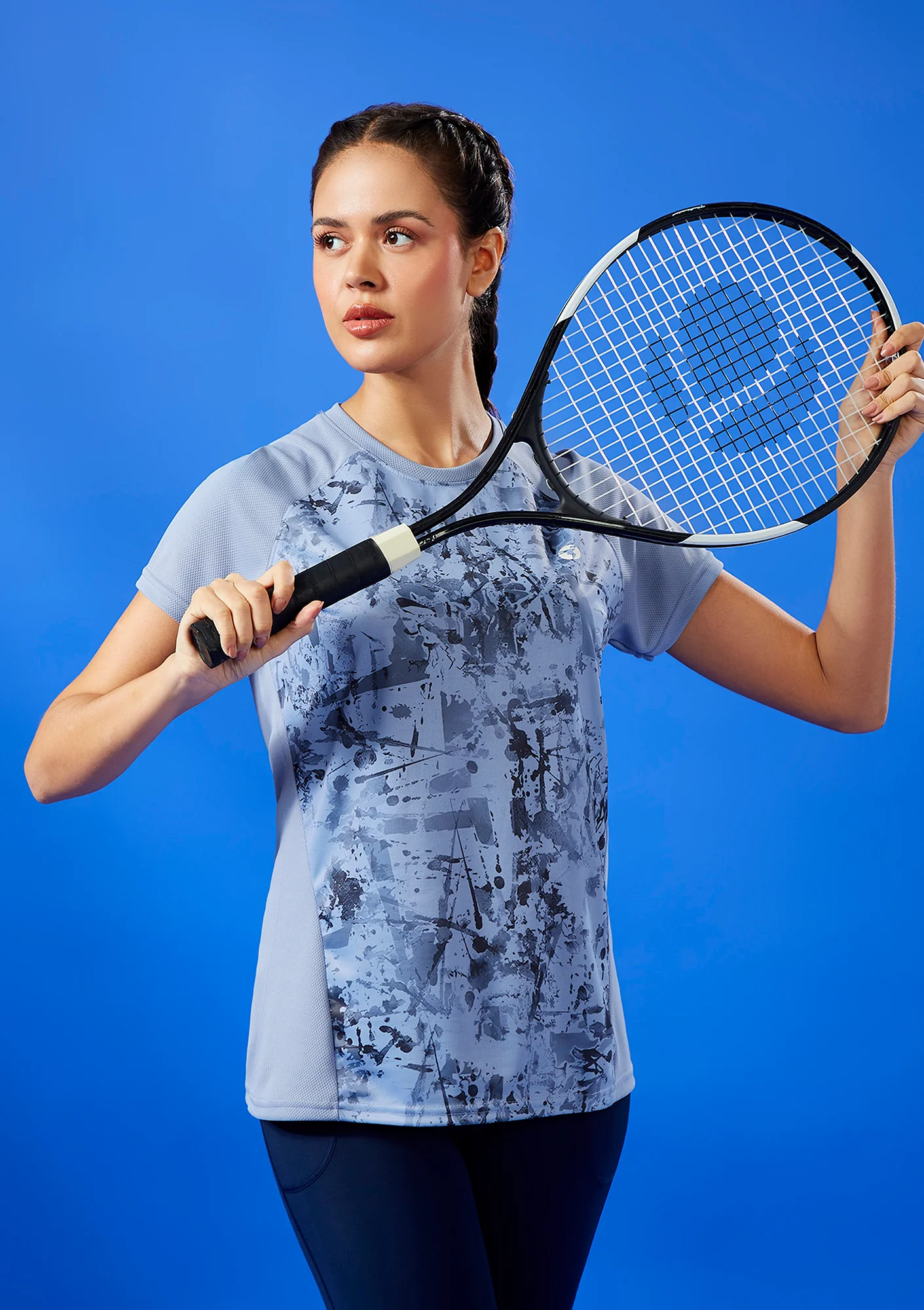 Women Abstract Print Slim Fit Crew Neck T-shirt with TECHNO COOL+ - Image 2