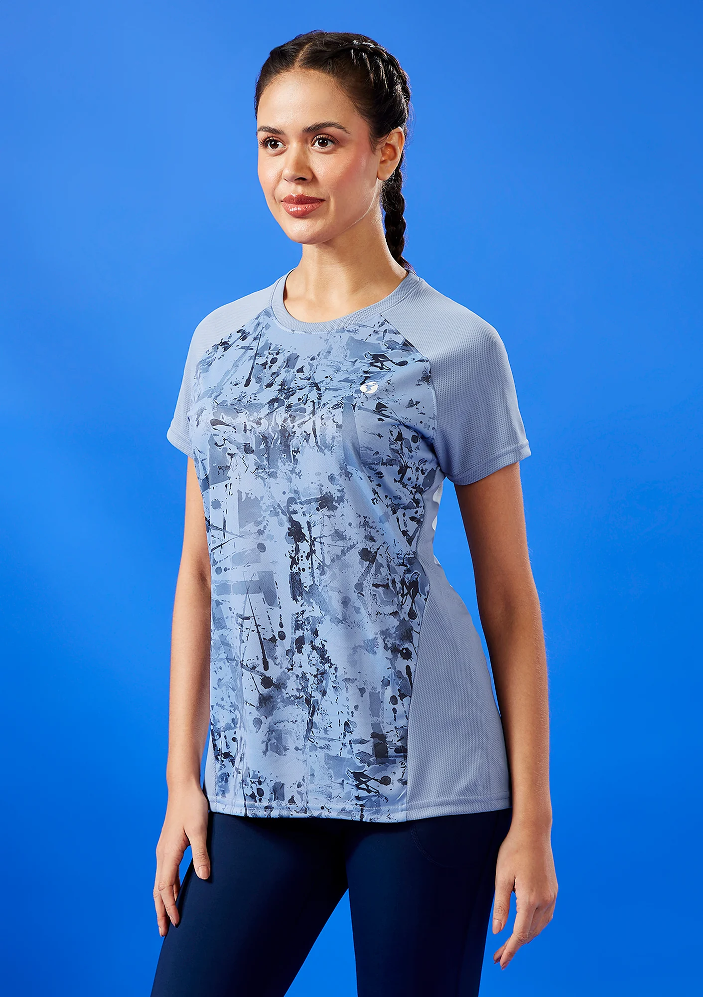 Women Abstract Print Slim Fit Crew Neck T-shirt with TECHNO COOL+ - Image 4