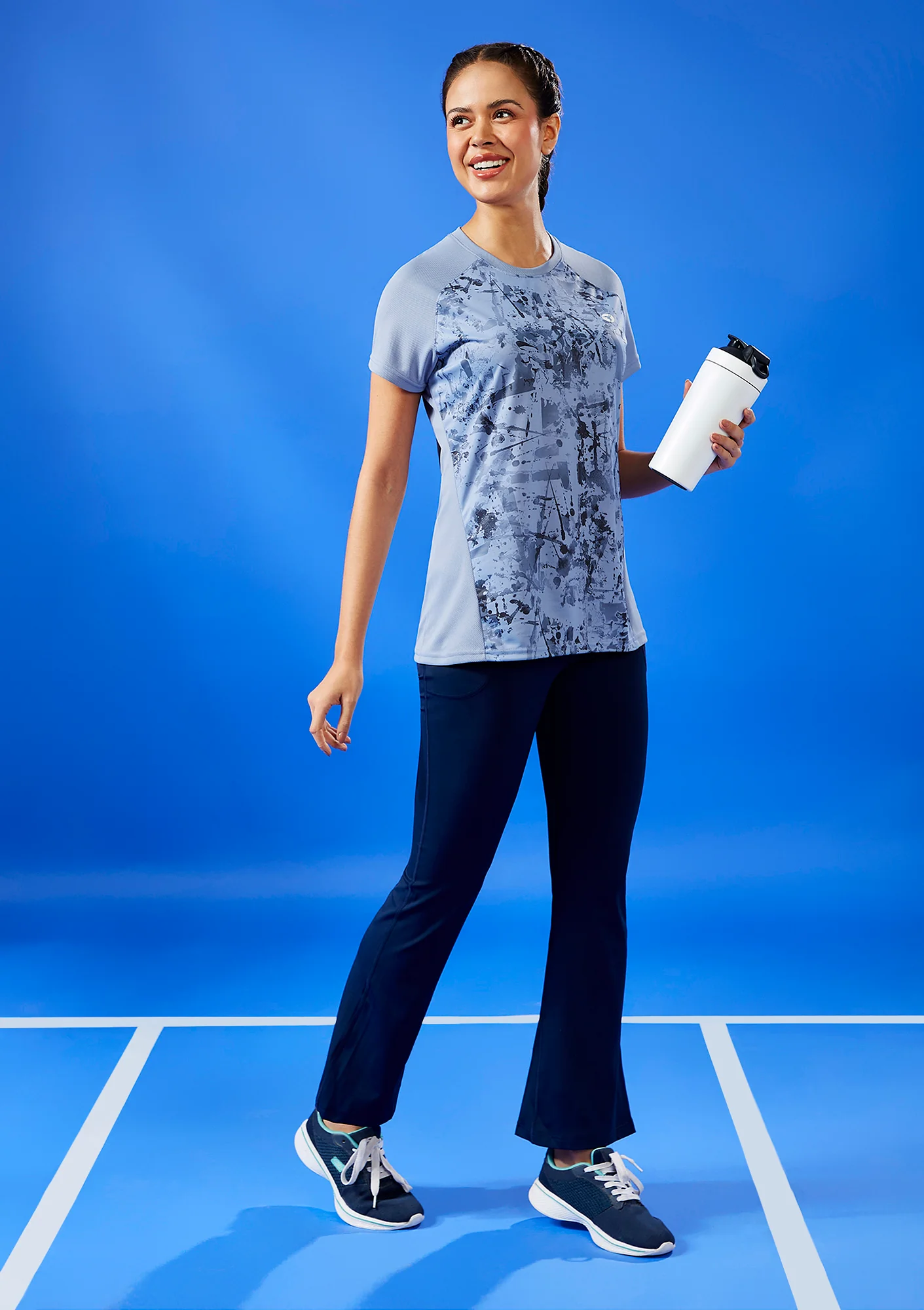 Women Abstract Print Slim Fit Crew Neck T-shirt with TECHNO COOL+ - Image 5