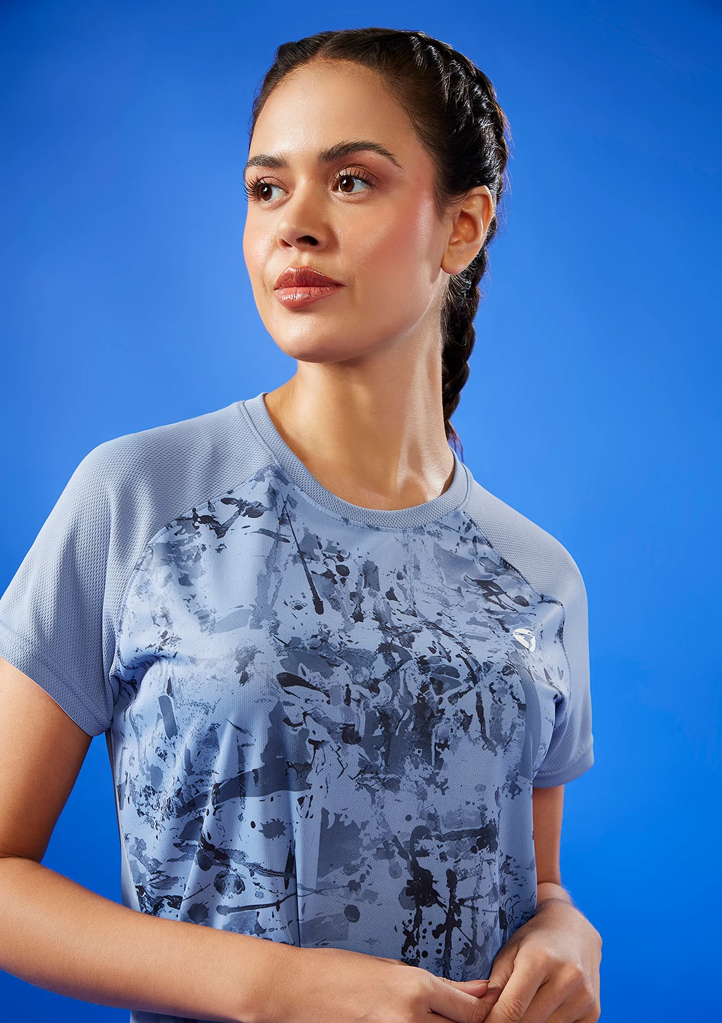 Women Abstract Print Slim Fit Crew Neck T-shirt with TECHNO COOL+ - Image 6