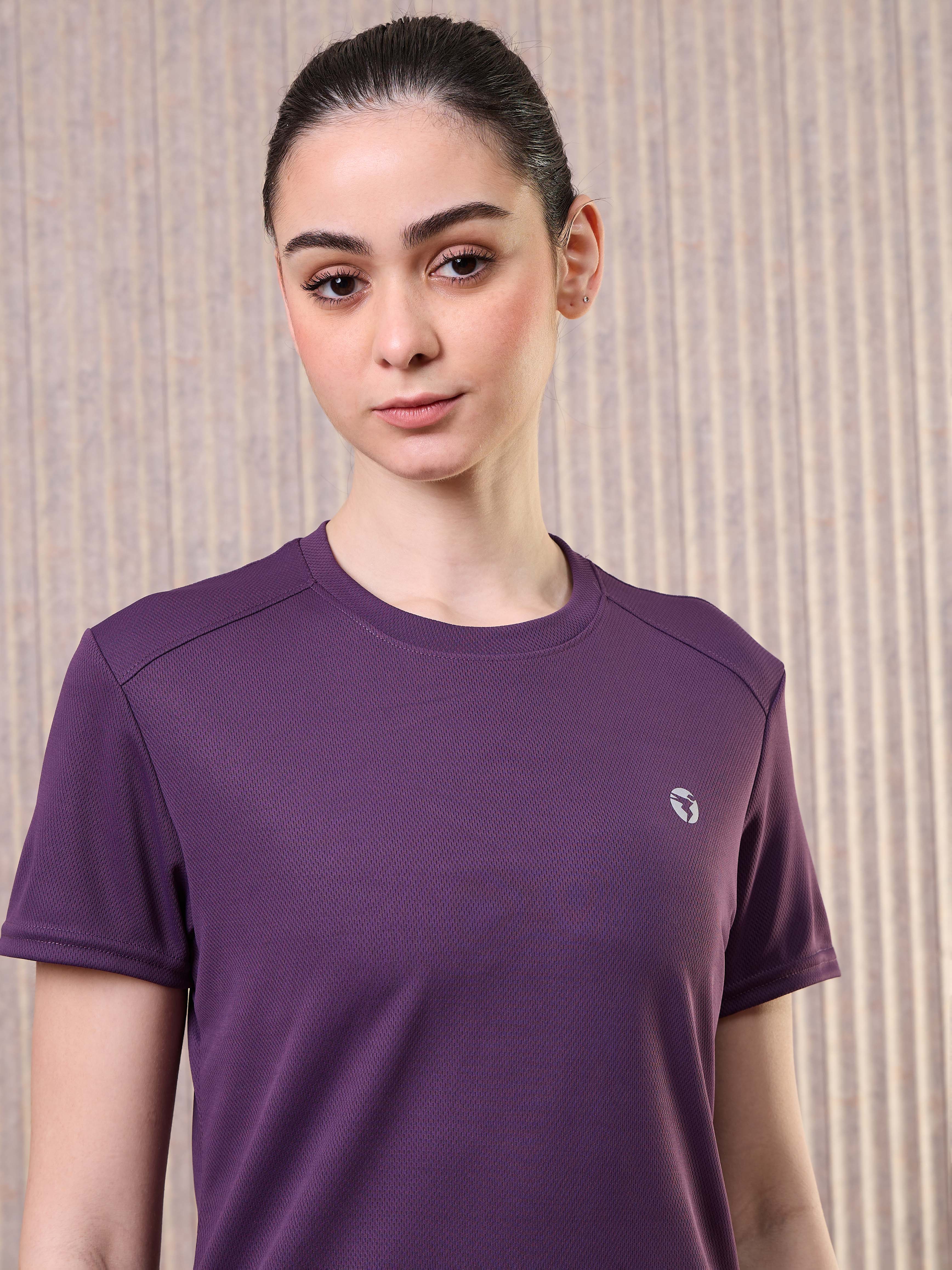 Women Solid Slim Fit Crew Neck T-shirt with TECHNO COOL - Image 6