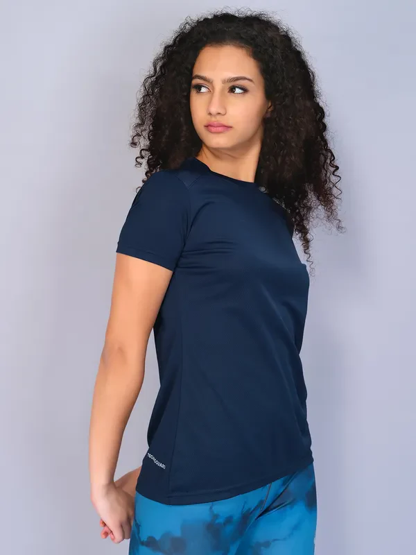 Women Solid Slim Fit Crew Neck T-shirt with TECHNO COOL - Image 2