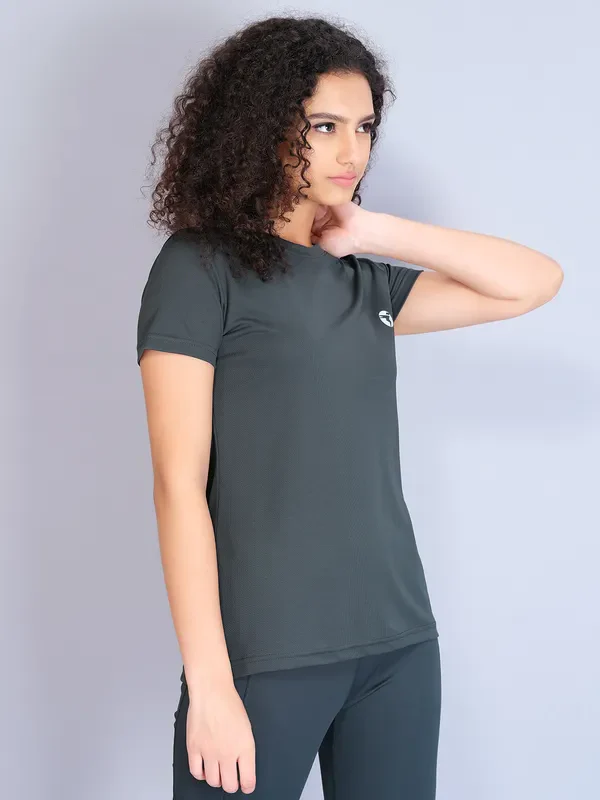 Women Solid Slim Fit Crew Neck T-shirt with TECHNO COOL - Image 3