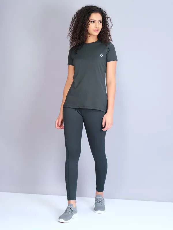 Women Solid Slim Fit Crew Neck T-shirt with TECHNO COOL - Image 5