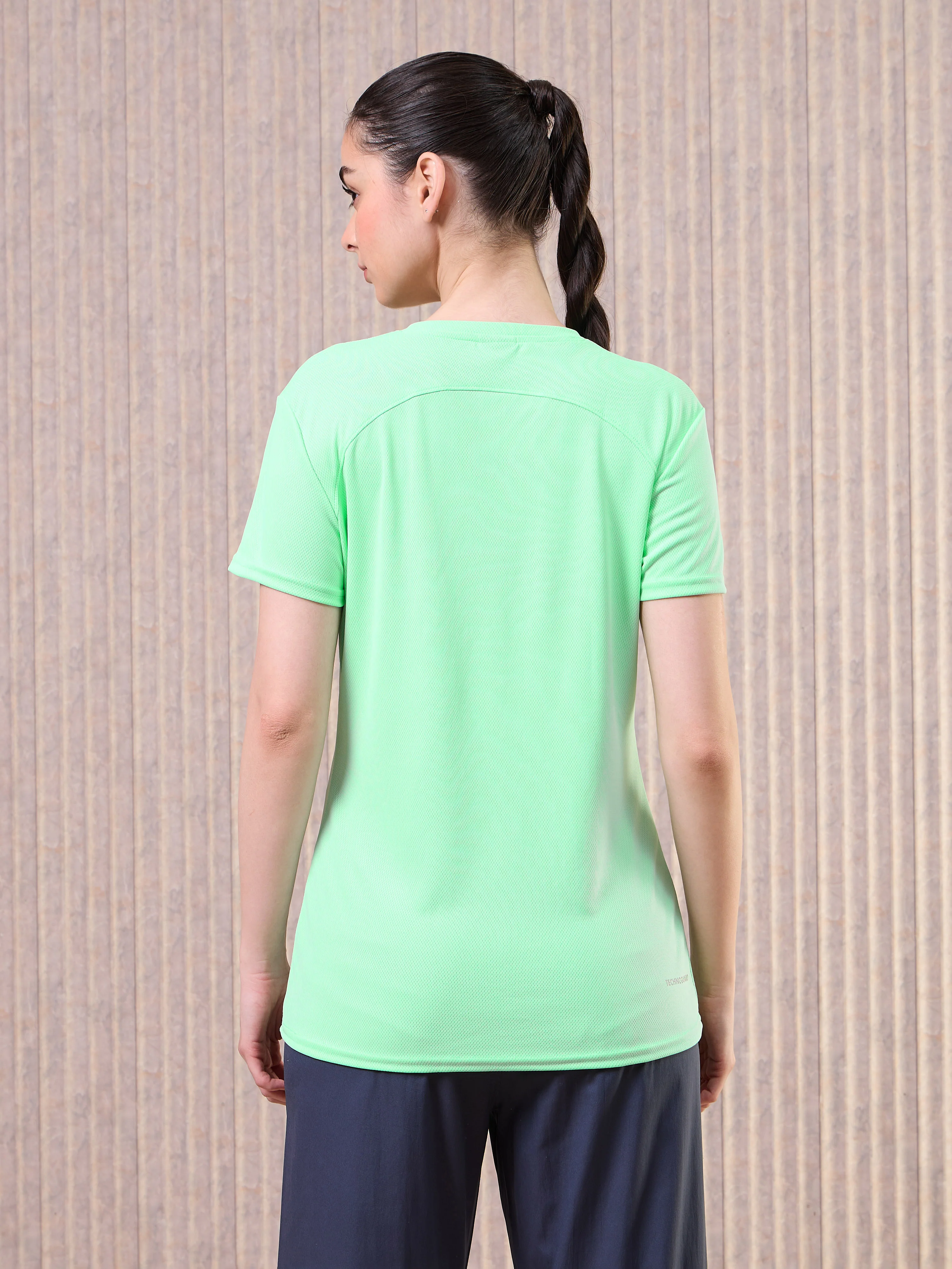 Women Solid Slim Fit Crew Neck T-shirt with TECHNO COOL - Image 3
