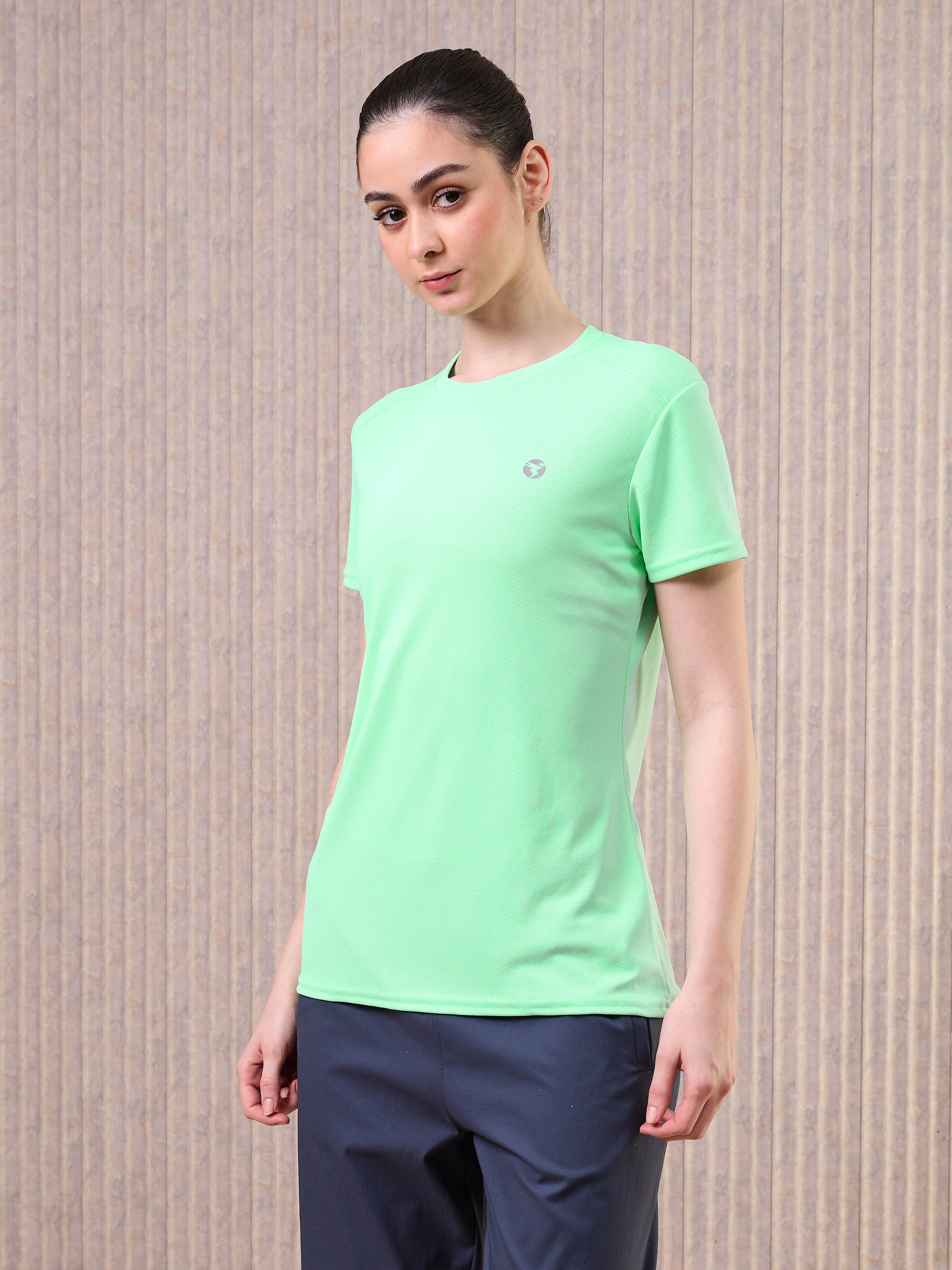 Women Solid Slim Fit Crew Neck T-shirt with TECHNO COOL - Image 4