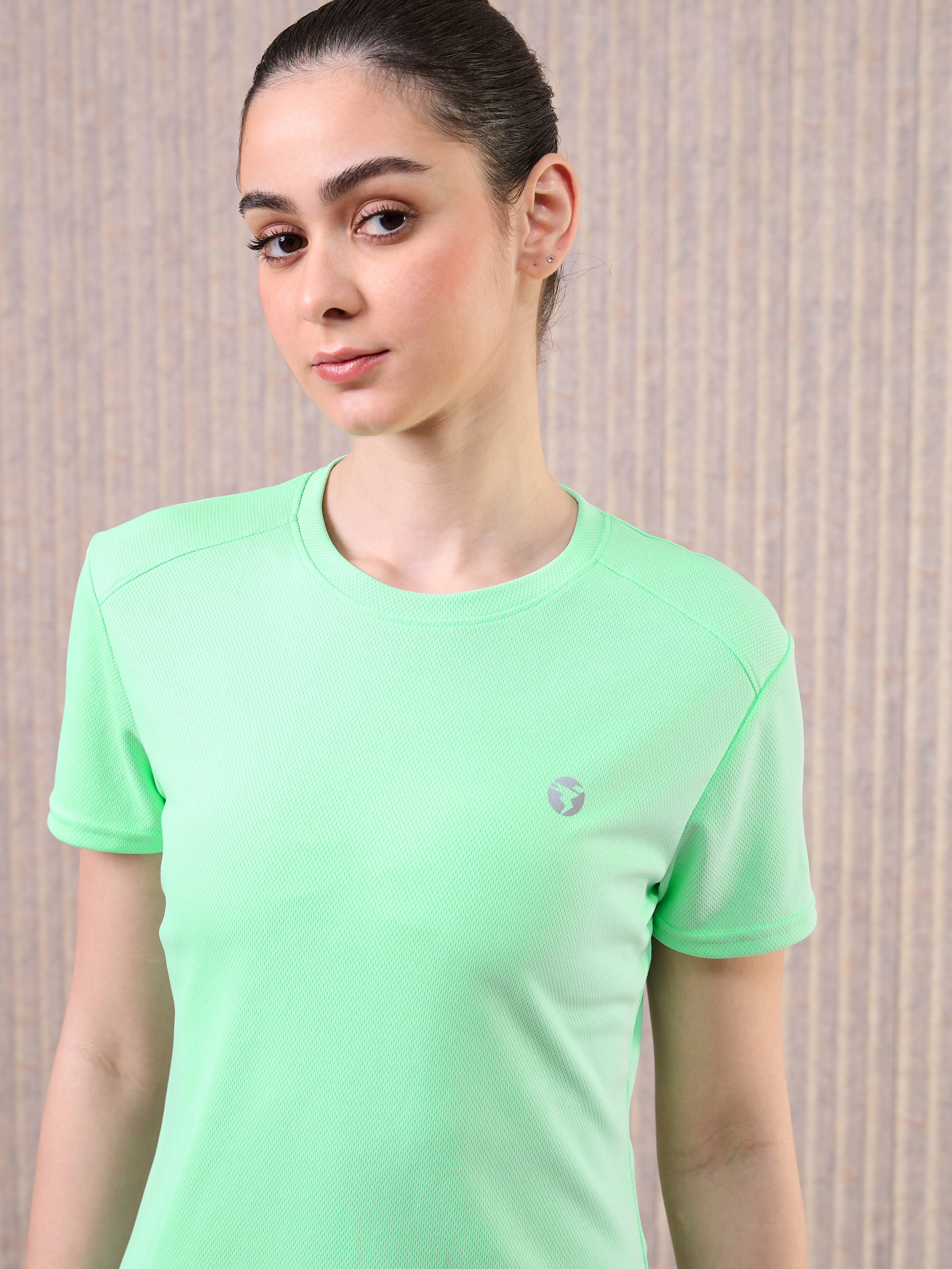 Women Solid Slim Fit Crew Neck T-shirt with TECHNO COOL - Image 6