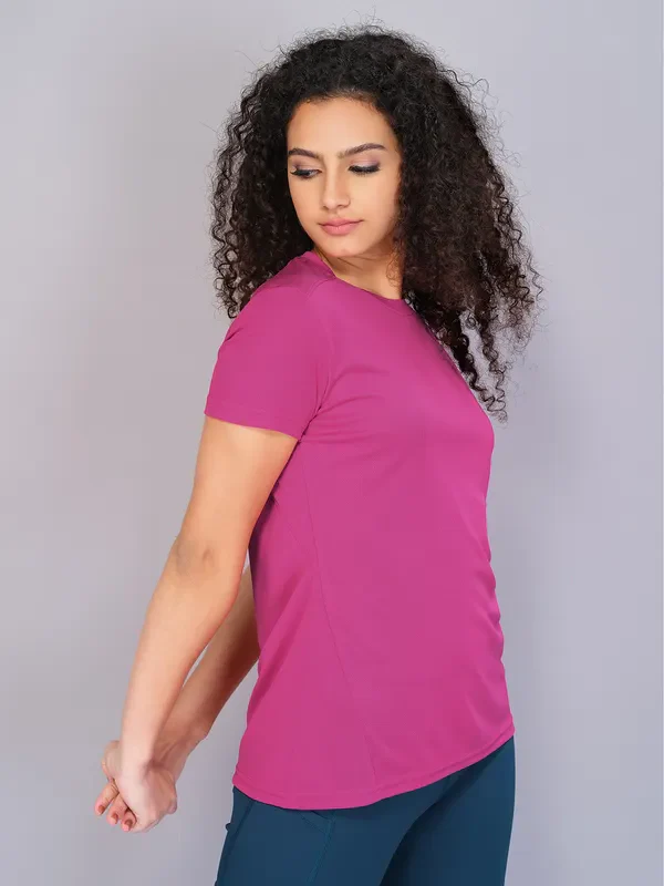 Women Solid Slim Fit Crew Neck T-shirt with TECHNO COOL - Image 3