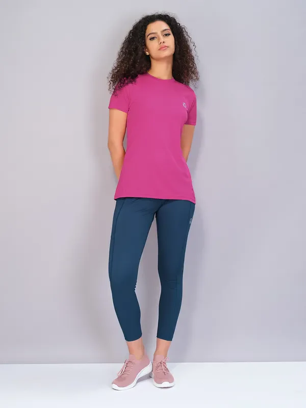 Women Solid Slim Fit Crew Neck T-shirt with TECHNO COOL - Image 4