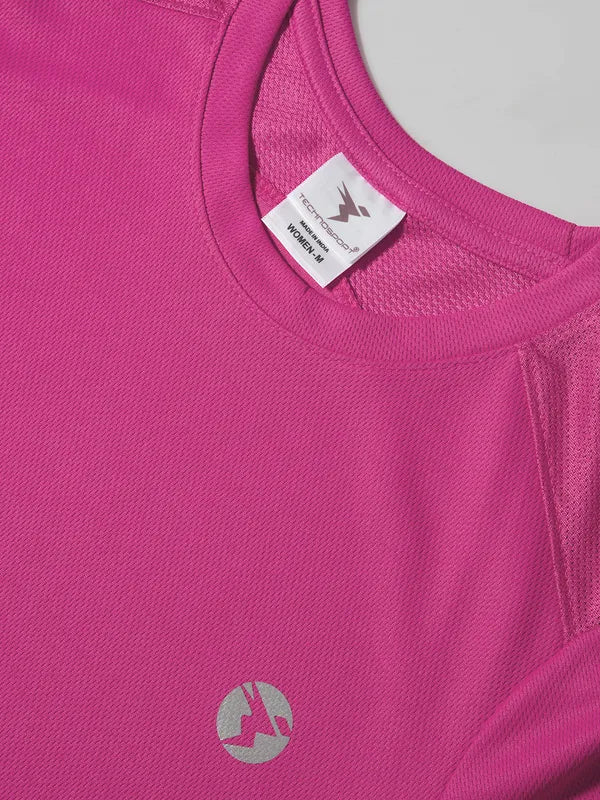 Women Solid Slim Fit Crew Neck T-shirt with TECHNO COOL - Image 7