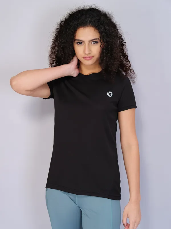 Women Solid Slim Fit Crew Neck T-shirt with TECHNO COOL