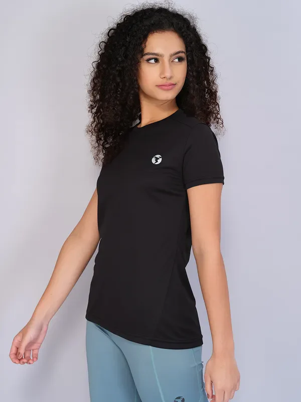 Women Solid Slim Fit Crew Neck T-shirt with TECHNO COOL - Image 2