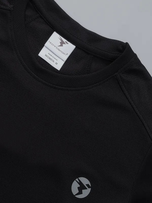Women Solid Slim Fit Crew Neck T-shirt with TECHNO COOL - Image 7