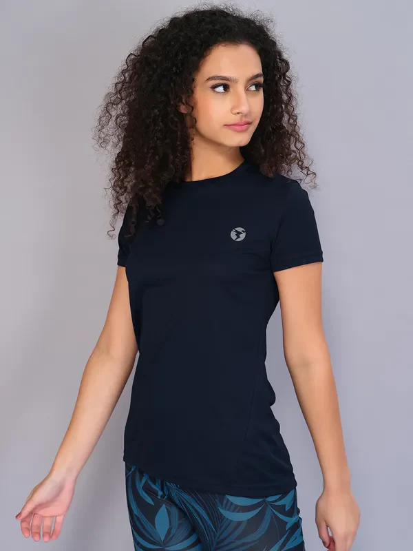 Women Solid Slim Fit Crew Neck T-shirt with TECHNO COOL - Image 2
