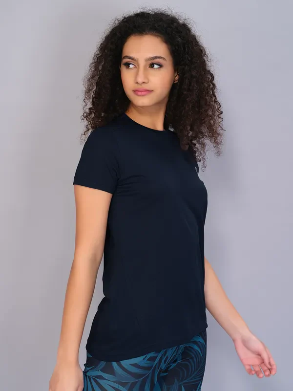 Women Solid Slim Fit Crew Neck T-shirt with TECHNO COOL - Image 3