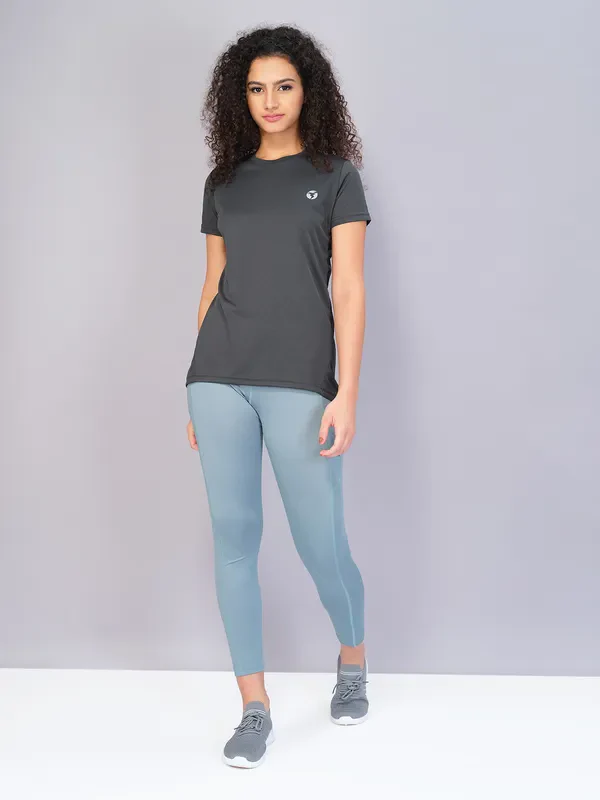Women Solid Slim Fit Crew Neck T-shirt with TECHNO COOL - Image 3
