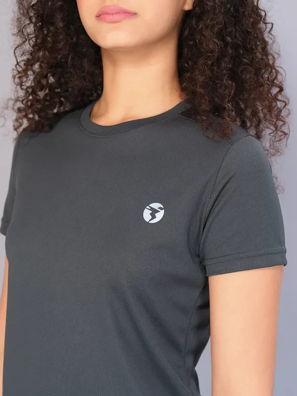 Women Solid Slim Fit Crew Neck T-shirt with TECHNO COOL - Image 5